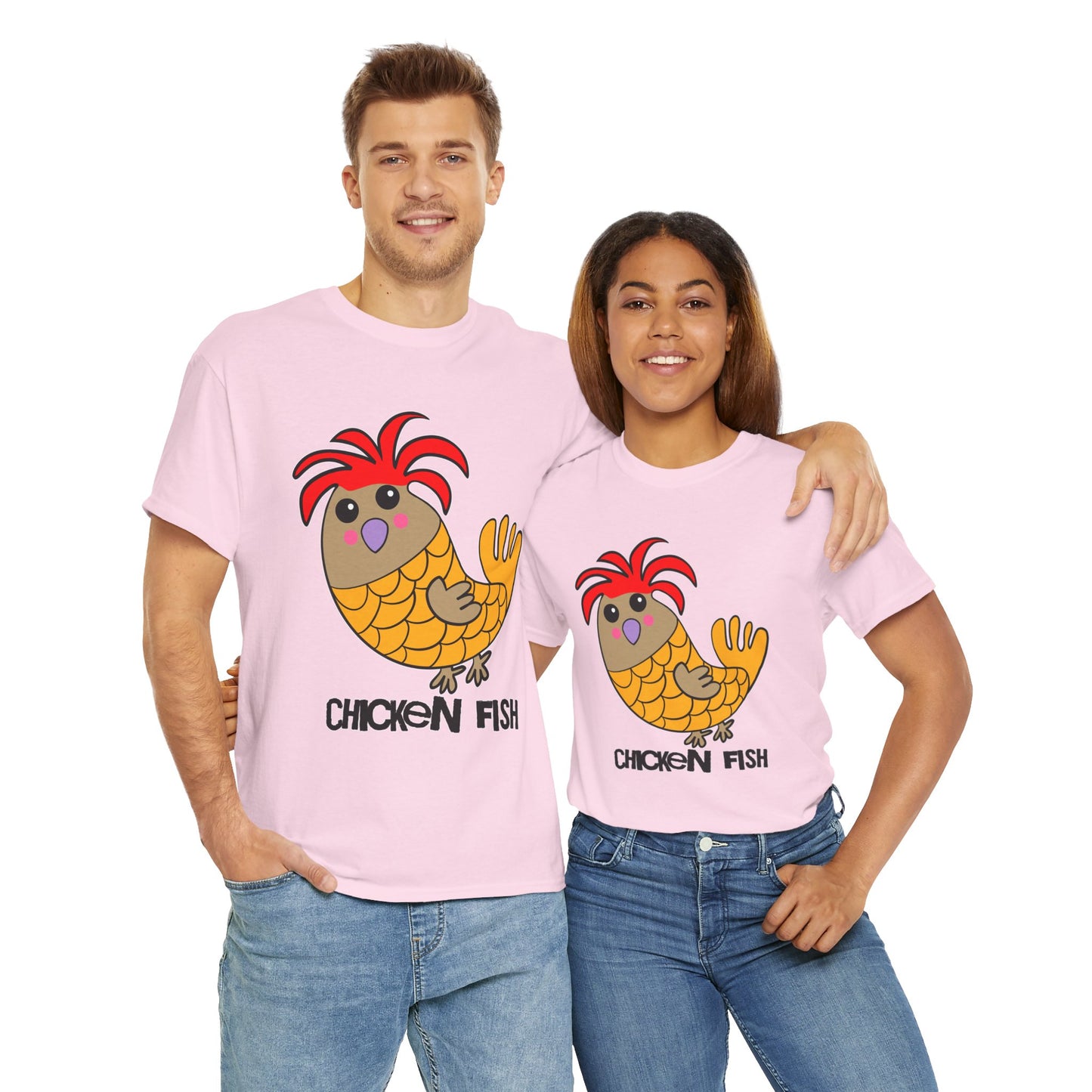 Chicken Fish, Humor, Quirky - Unisex Heavy Cotton Tee T-shirt