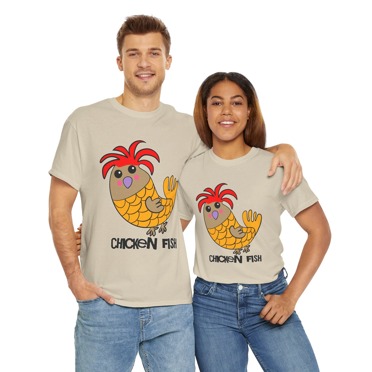 Chicken Fish, Humor, Quirky - Unisex Heavy Cotton Tee T-shirt