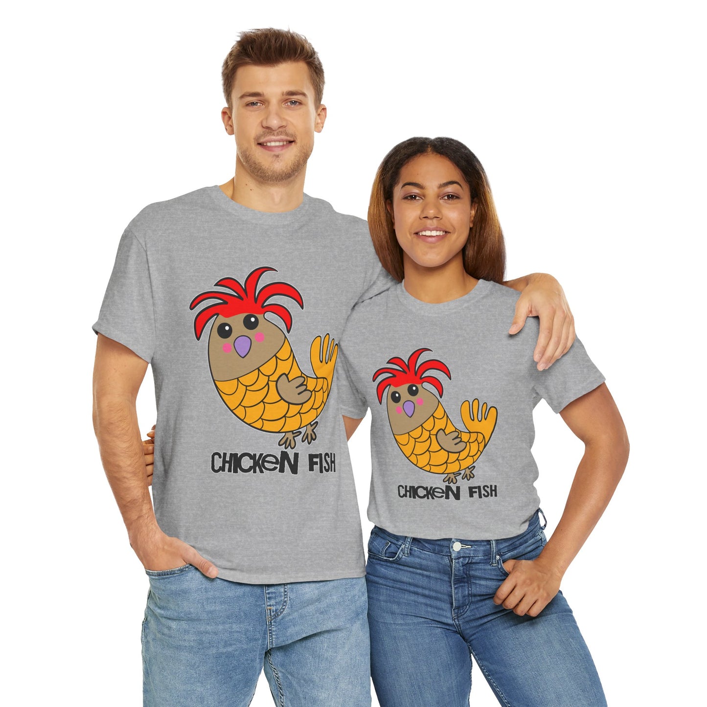 Chicken Fish, Humor, Quirky - Unisex Heavy Cotton Tee T-shirt