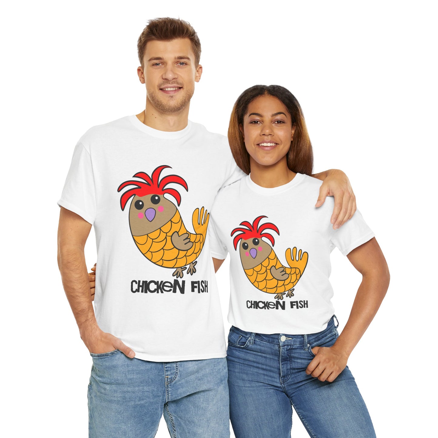 Chicken Fish, Humor, Quirky - Unisex Heavy Cotton Tee T-shirt