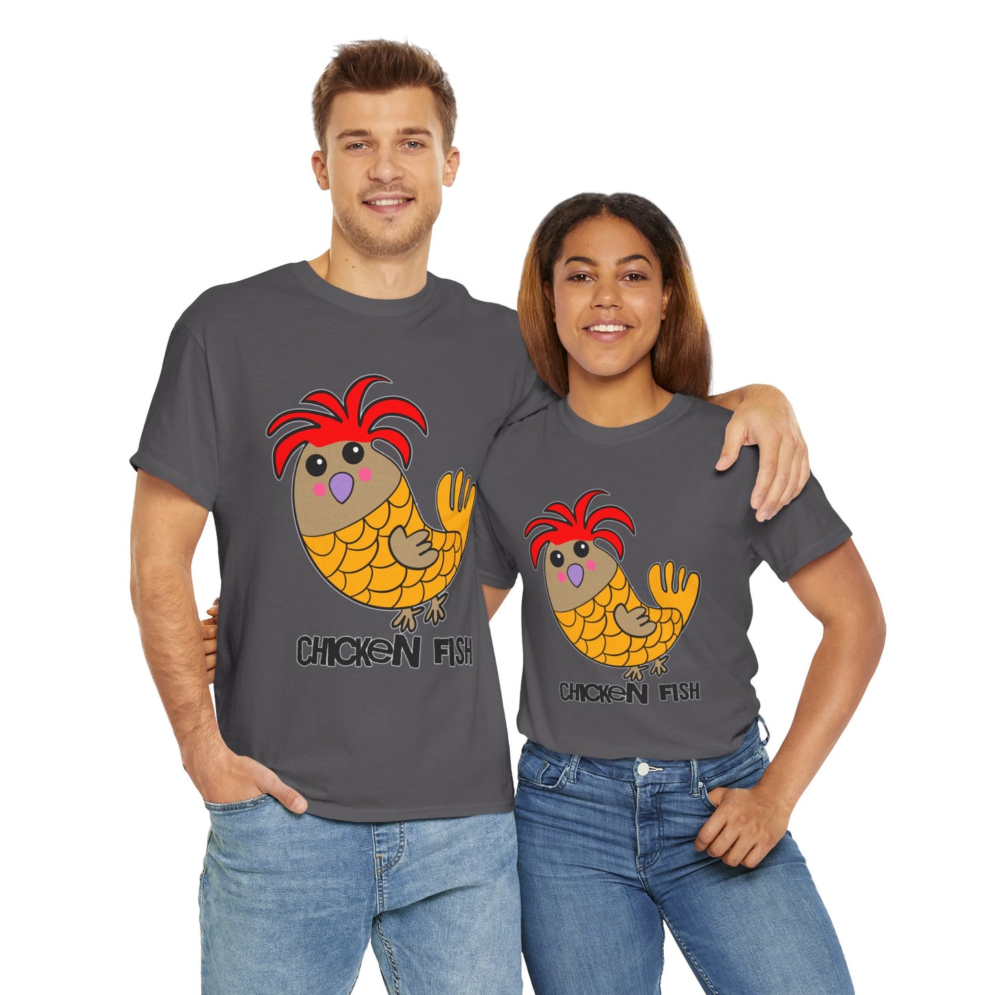 Chicken Fish, Humor, Quirky - Unisex Heavy Cotton Tee T-shirt