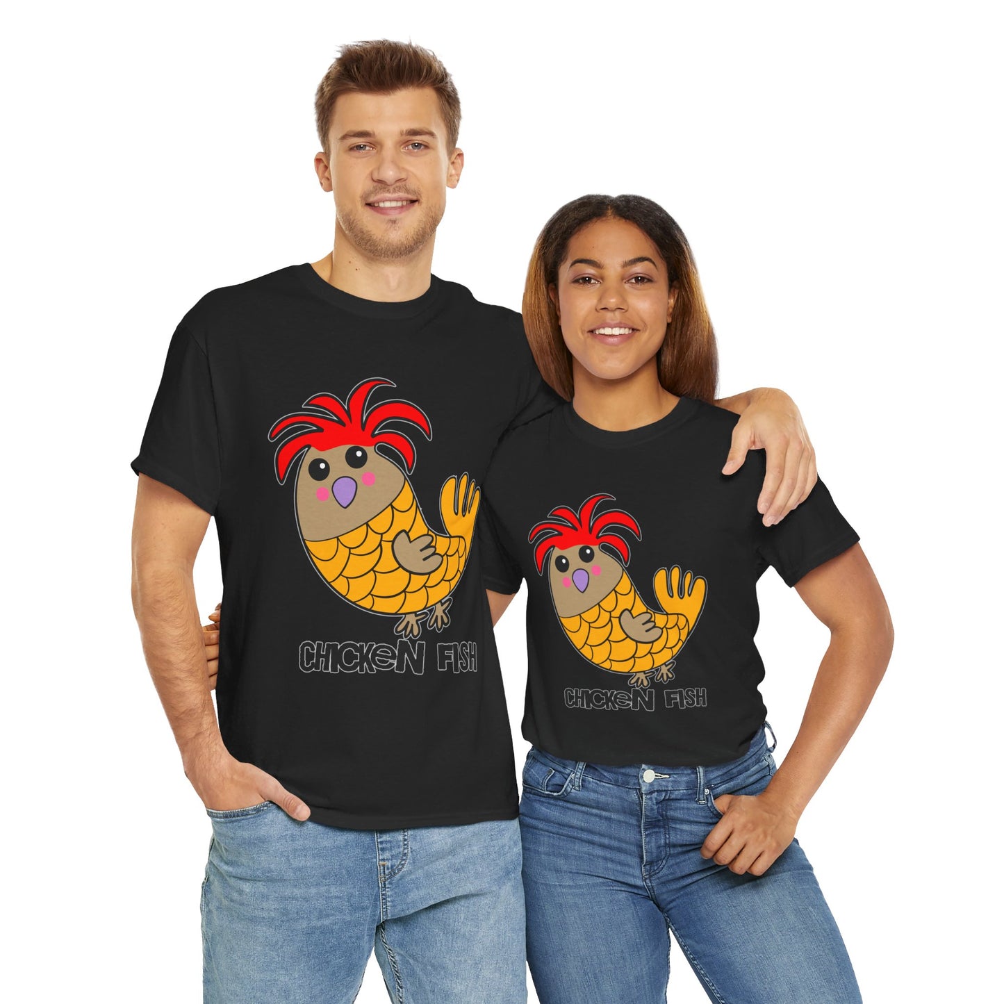 Chicken Fish, Humor, Quirky - Unisex Heavy Cotton Tee T-shirt