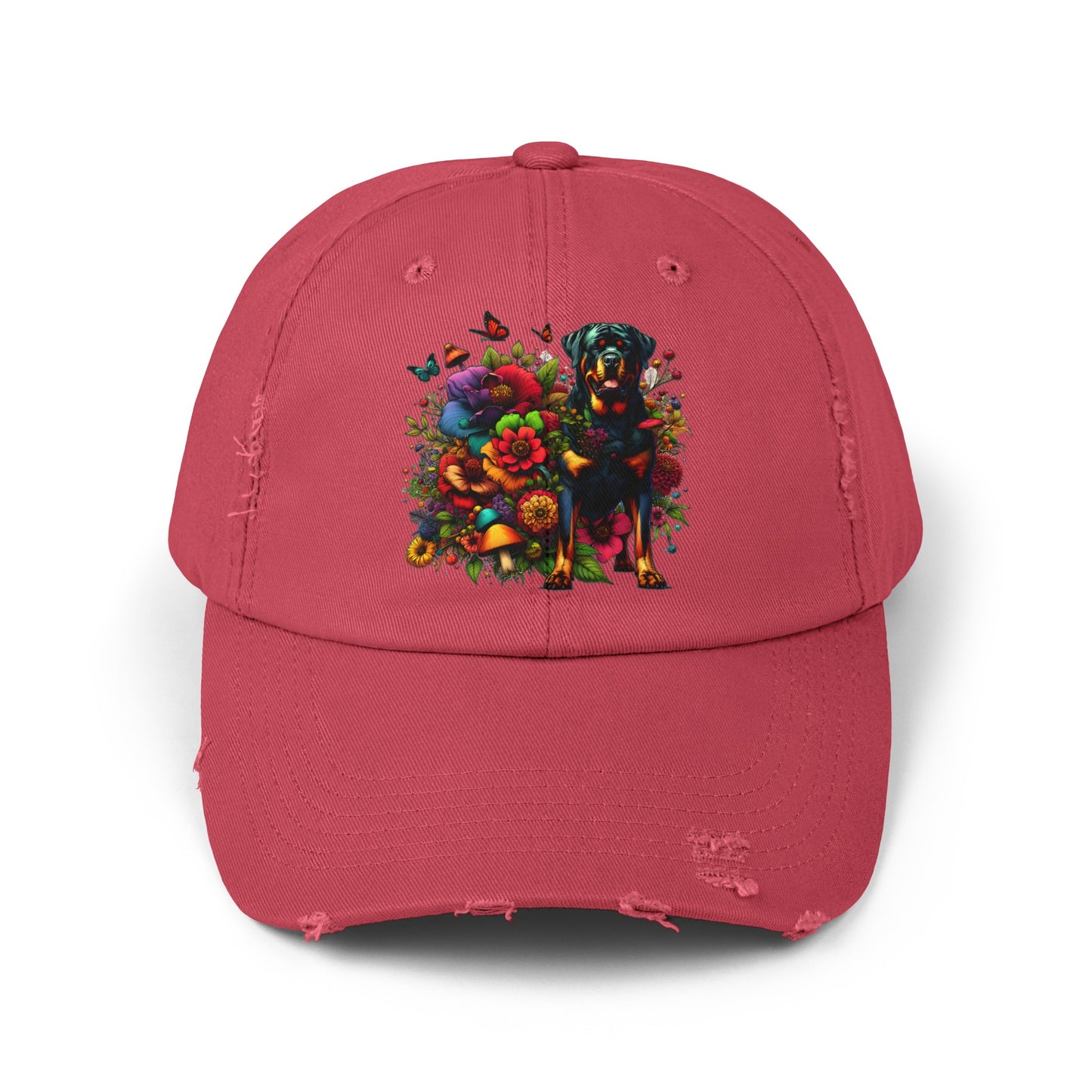 Botanical Rottweiler, Rottie dog - Unisex Distressed Cap