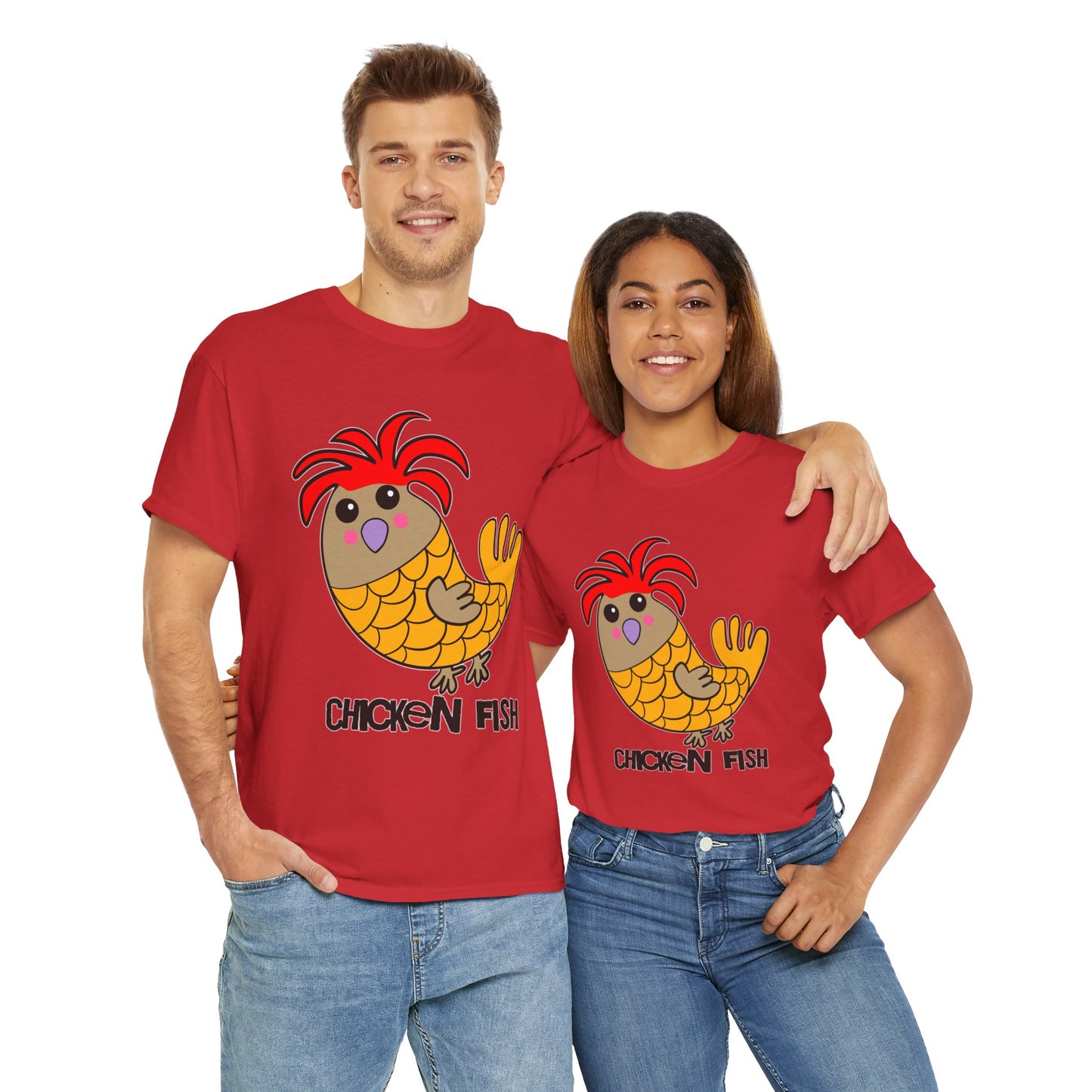 Chicken Fish, Humor, Quirky - Unisex Heavy Cotton Tee T-shirt