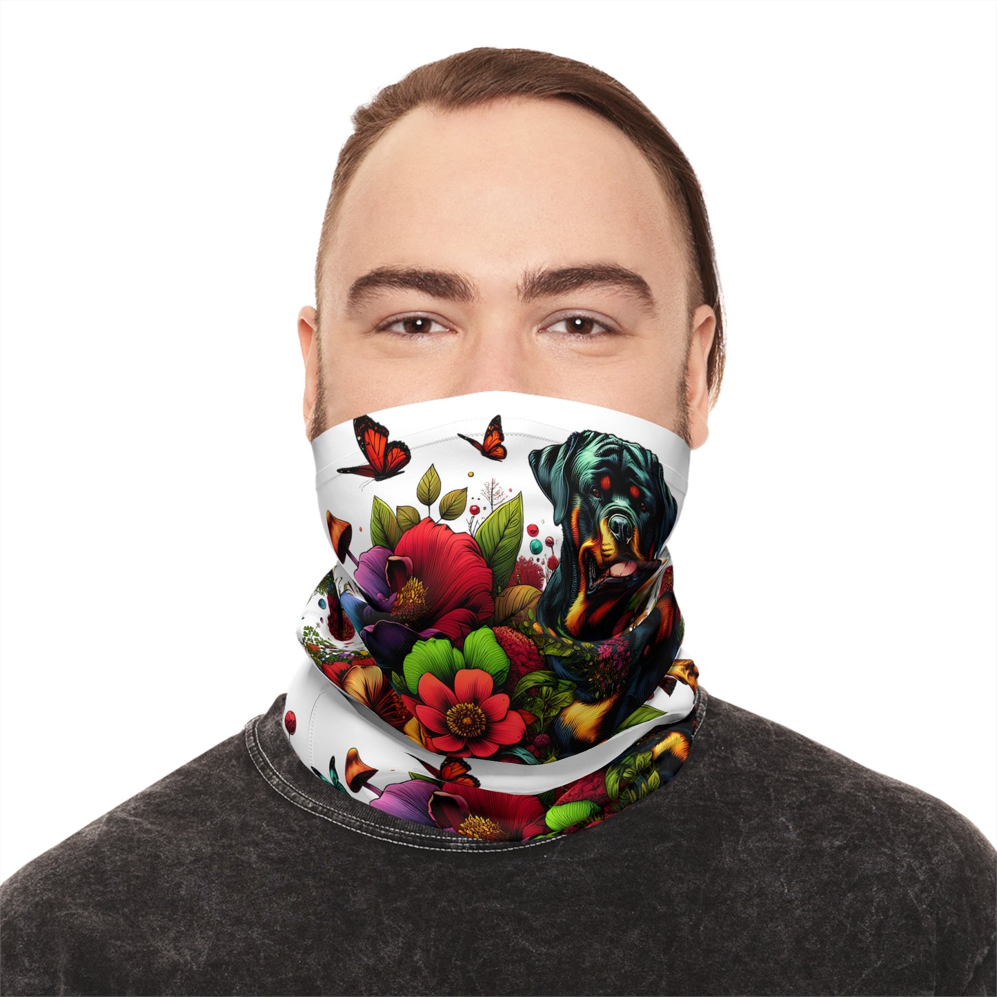 Botanical Rottweiler, Rottie dog - Lightweight Neck Gaiter