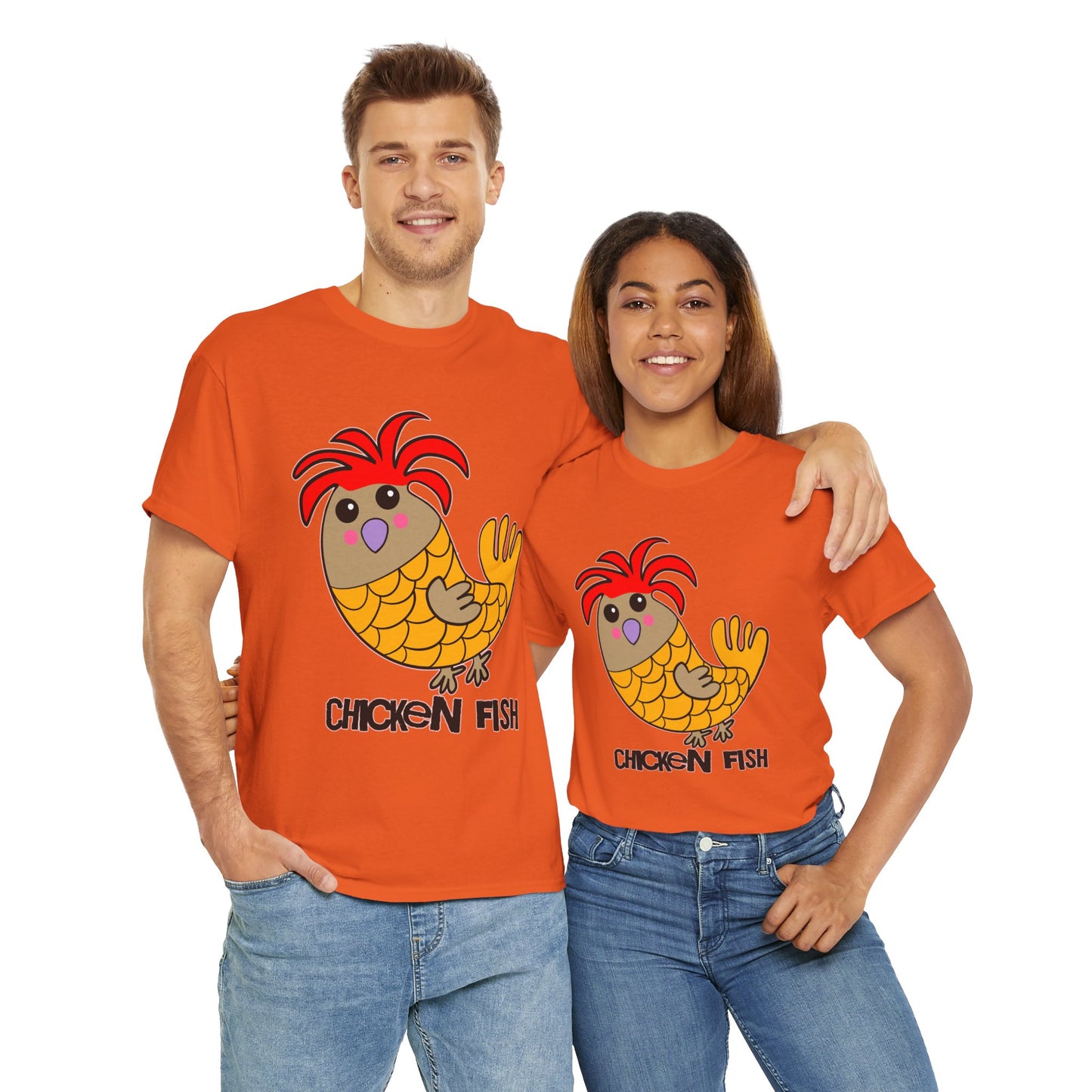 Chicken Fish, Humor, Quirky - Unisex Heavy Cotton Tee T-shirt