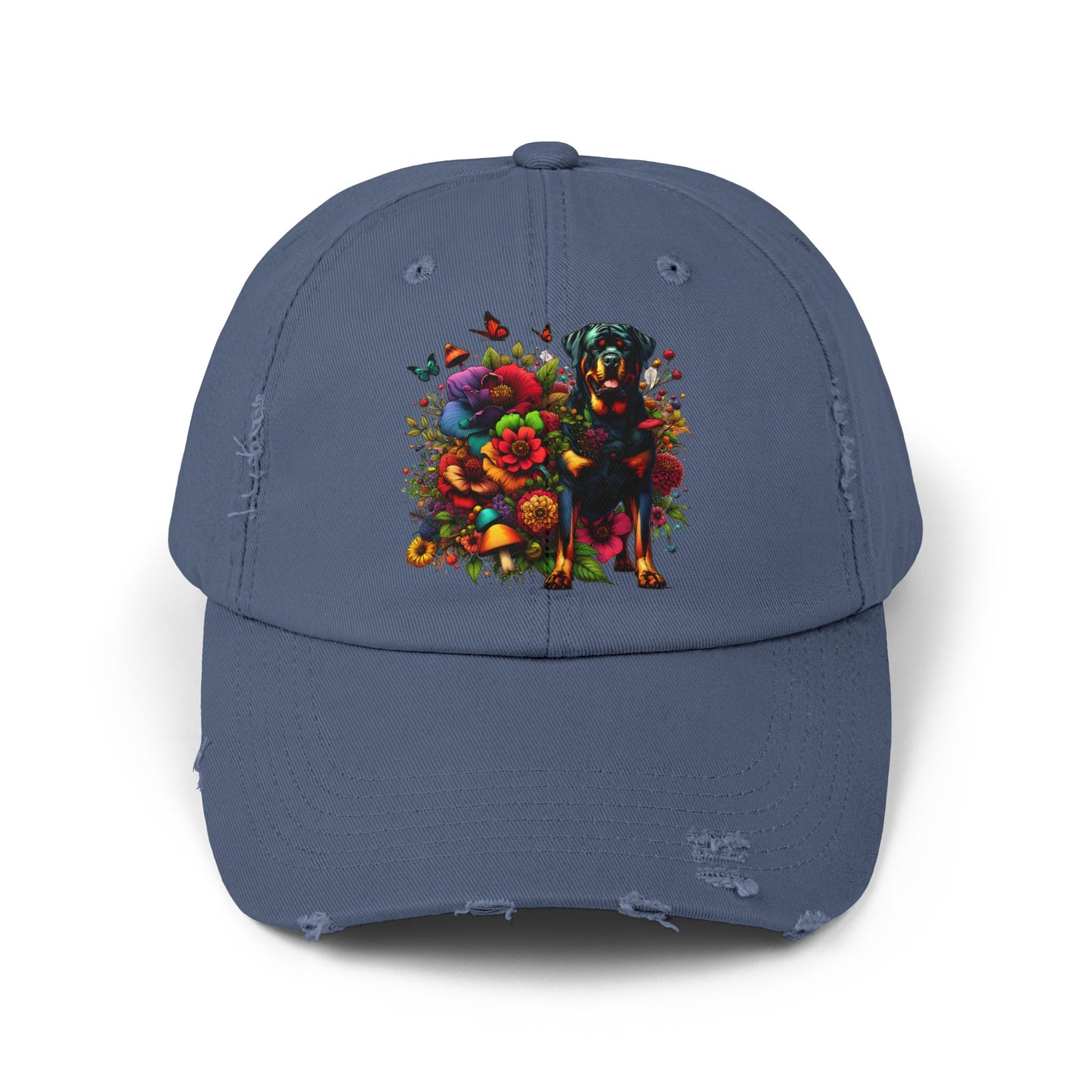 Botanical Rottweiler, Rottie dog - Unisex Distressed Cap