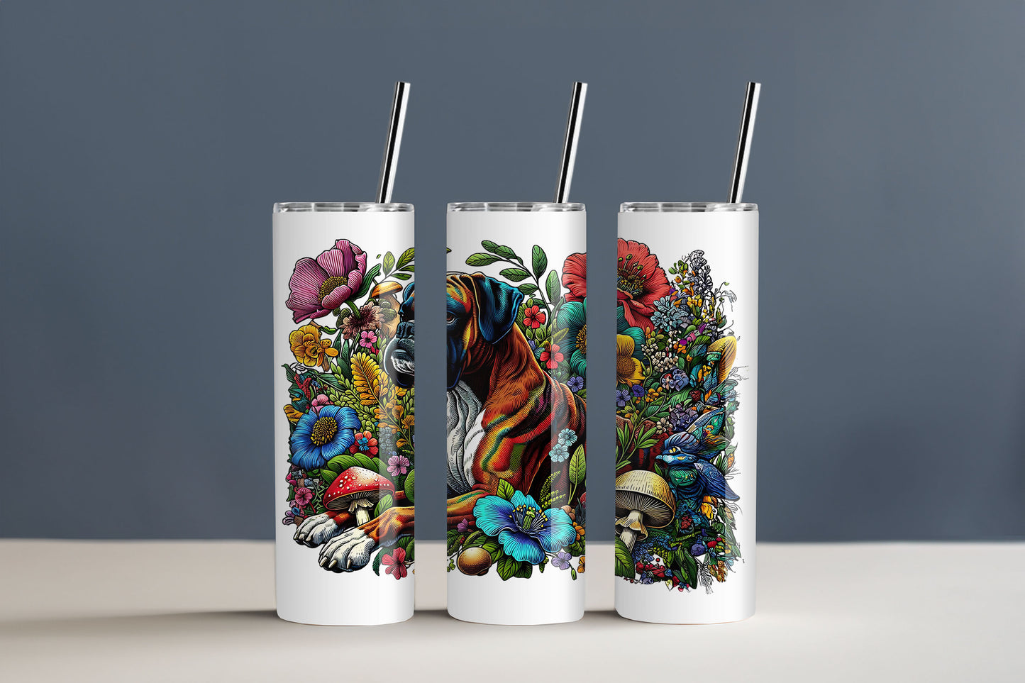 Botanical Boxer Breed Dog 20 oz Stainless Steel Tumbler
