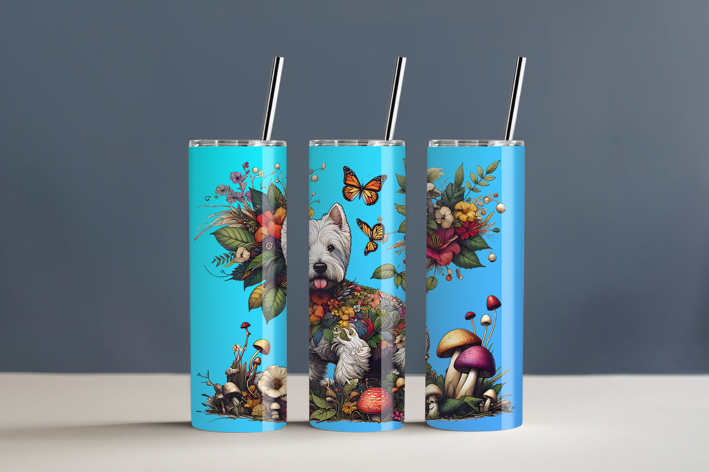 Botanical Westie, West White Highland Terrier Dog - 20 oz Stainless Steel Tumbler