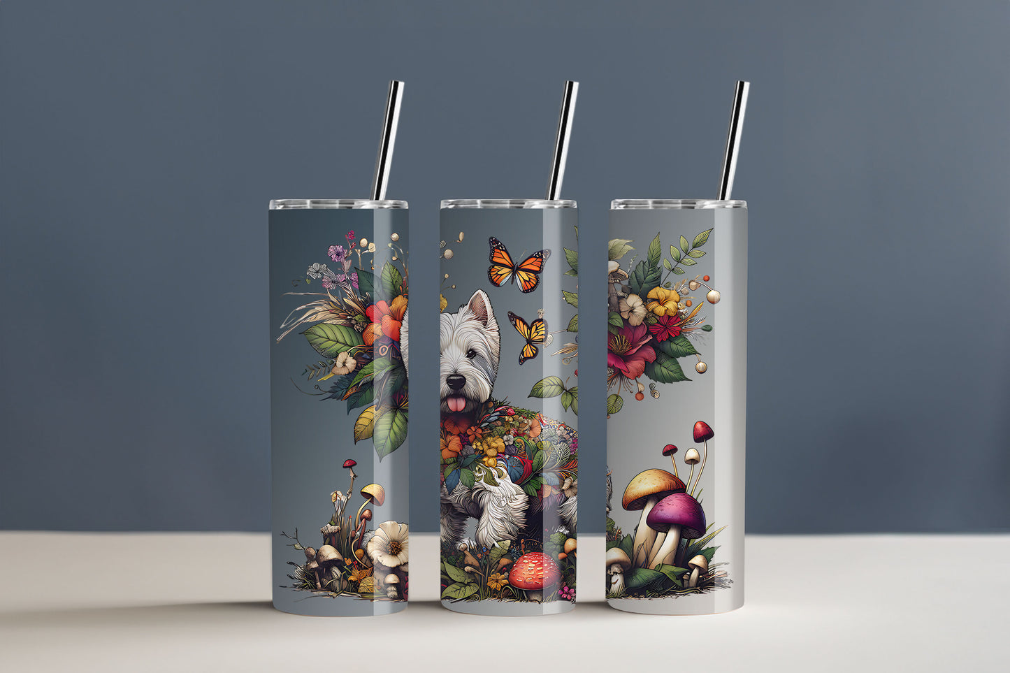 Botanical Westie, West White Highland Terrier Dog - 20 oz Stainless Steel Tumbler
