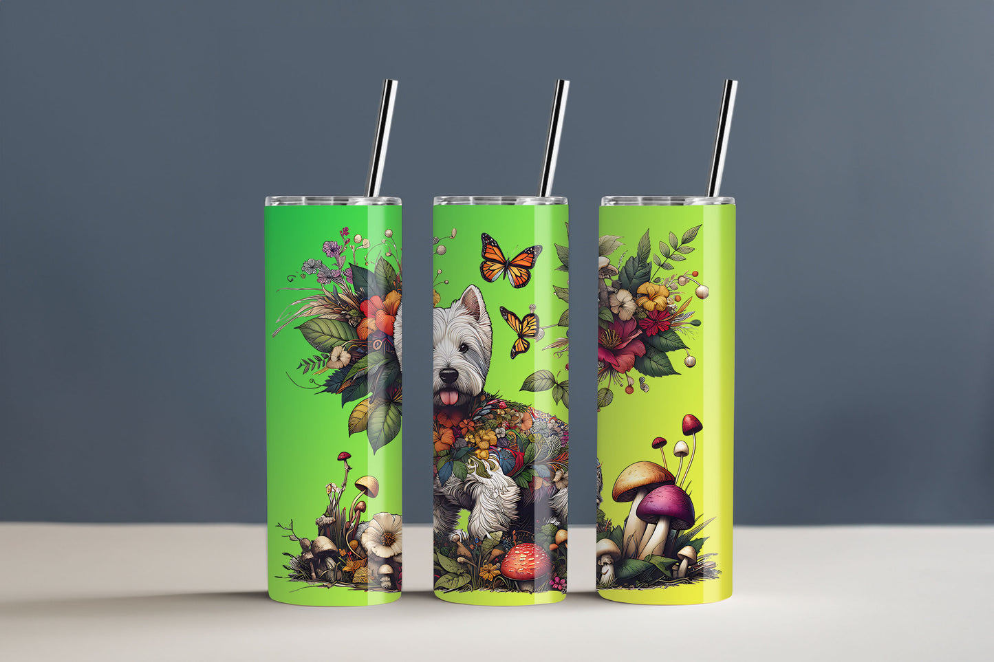 Botanical Westie, West White Highland Terrier Dog - 20 oz Stainless Steel Tumbler