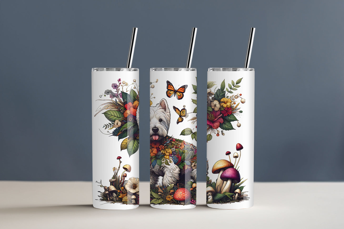 Botanical Westie, West White Highland Terrier Dog - 20 oz Stainless Steel Tumbler