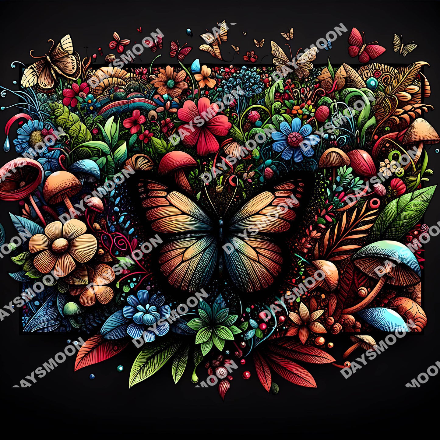 Butterfly Flowers Tattoo Style - With Personalized Option