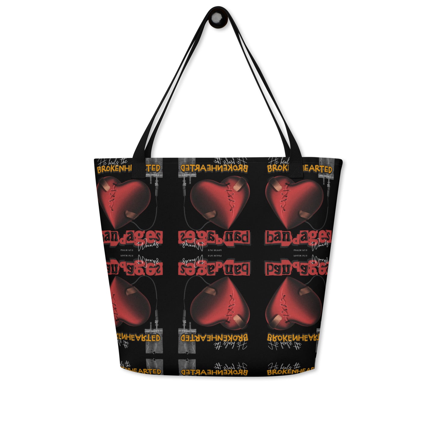 He heals the brokenhearted - bandages wounds Psalm 147:3 All-Over Print Large Tote Bag