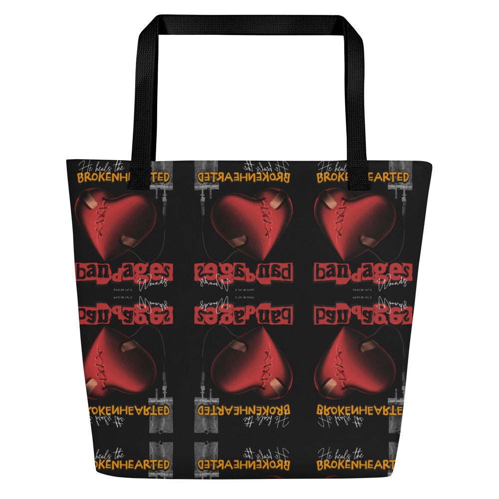 He heals the brokenhearted - bandages wounds Psalm 147:3 All-Over Print Large Tote Bag