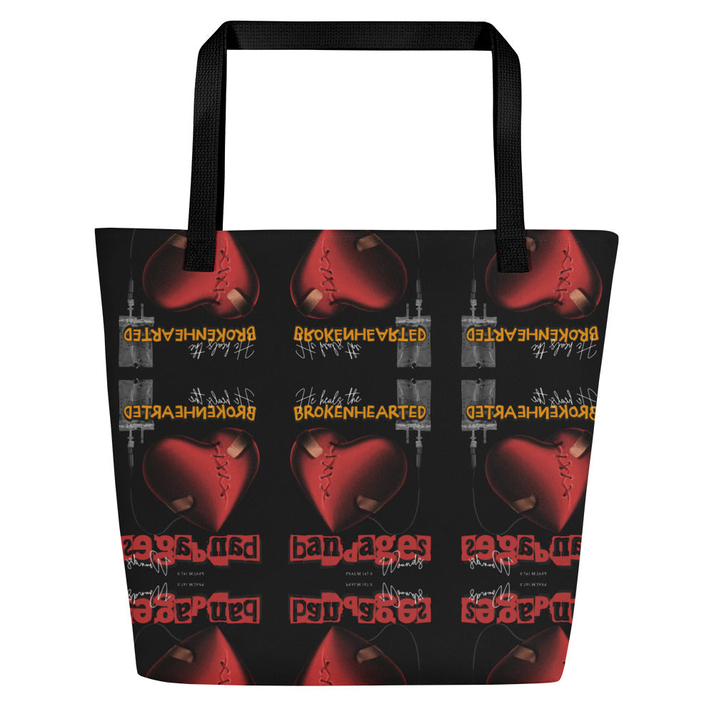 He heals the brokenhearted - bandages wounds Psalm 147:3 All-Over Print Large Tote Bag