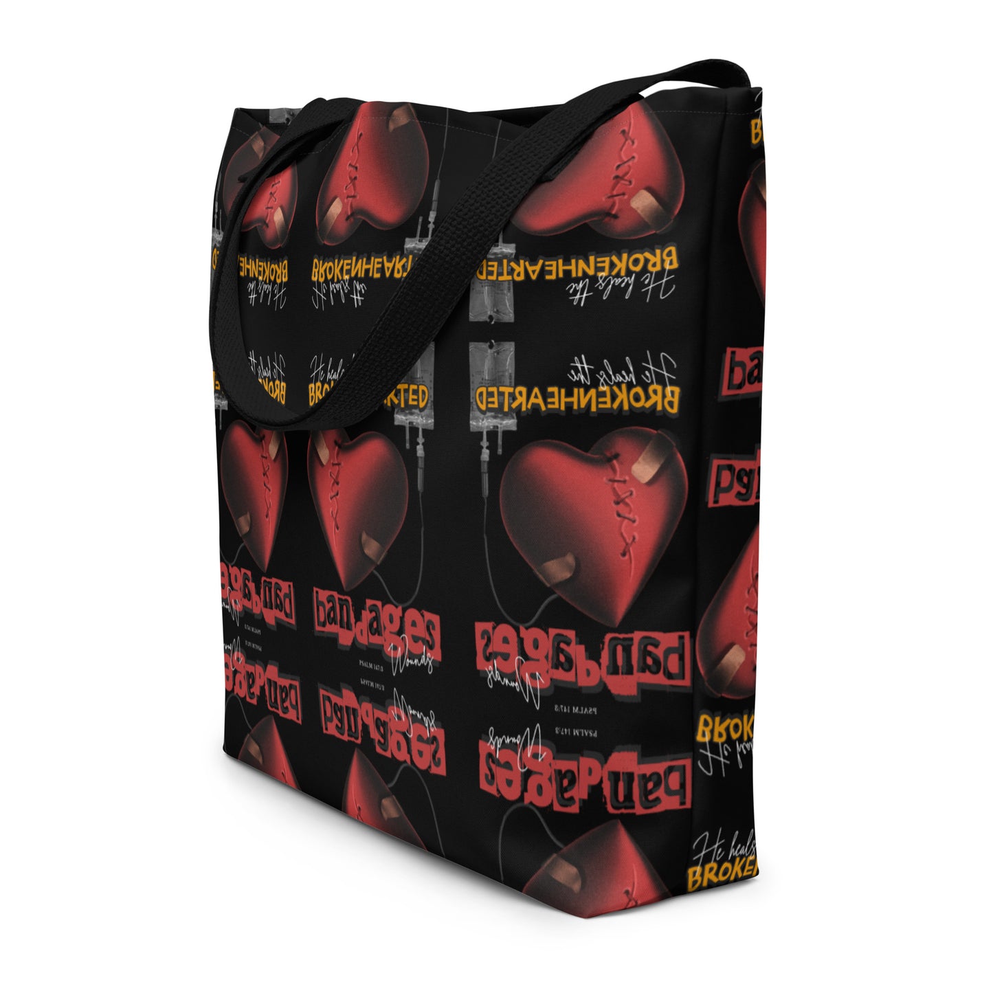 He heals the brokenhearted - bandages wounds Psalm 147:3 All-Over Print Large Tote Bag