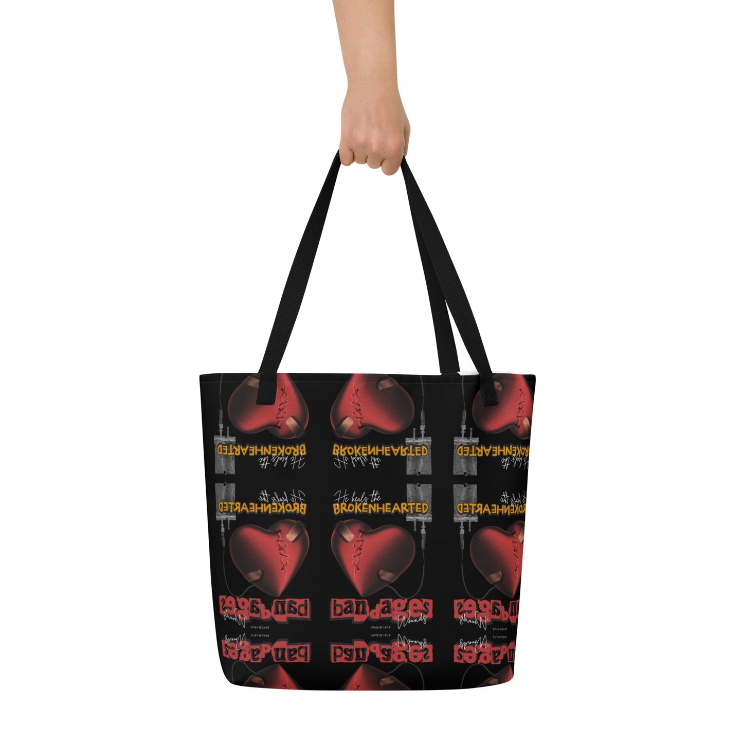 He heals the brokenhearted - bandages wounds Psalm 147:3 All-Over Print Large Tote Bag