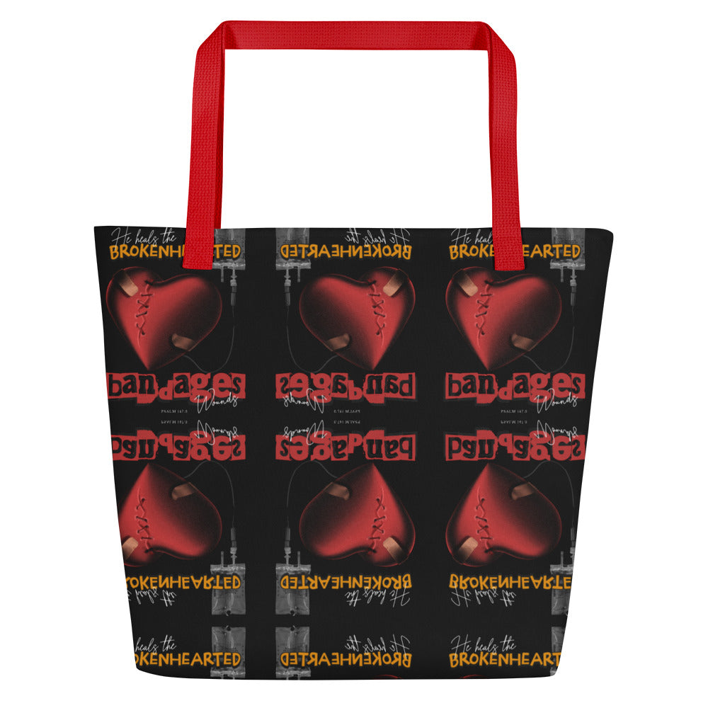 He heals the brokenhearted - bandages wounds Psalm 147:3 All-Over Print Large Tote Bag