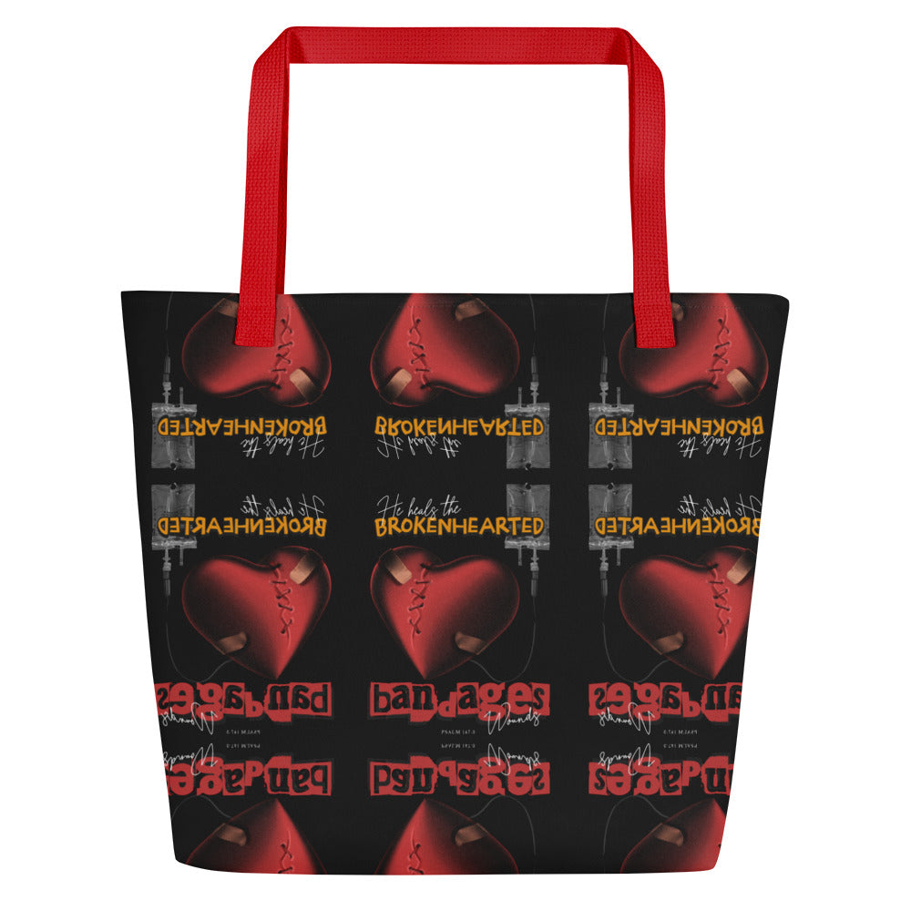 He heals the brokenhearted - bandages wounds Psalm 147:3 All-Over Print Large Tote Bag
