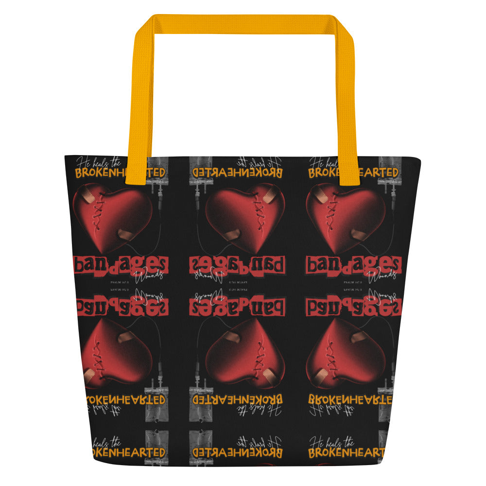 He heals the brokenhearted - bandages wounds Psalm 147:3 All-Over Print Large Tote Bag