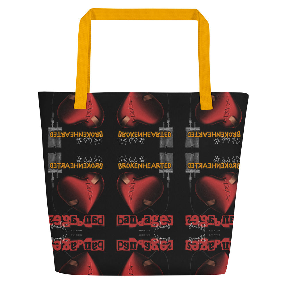 He heals the brokenhearted - bandages wounds Psalm 147:3 All-Over Print Large Tote Bag