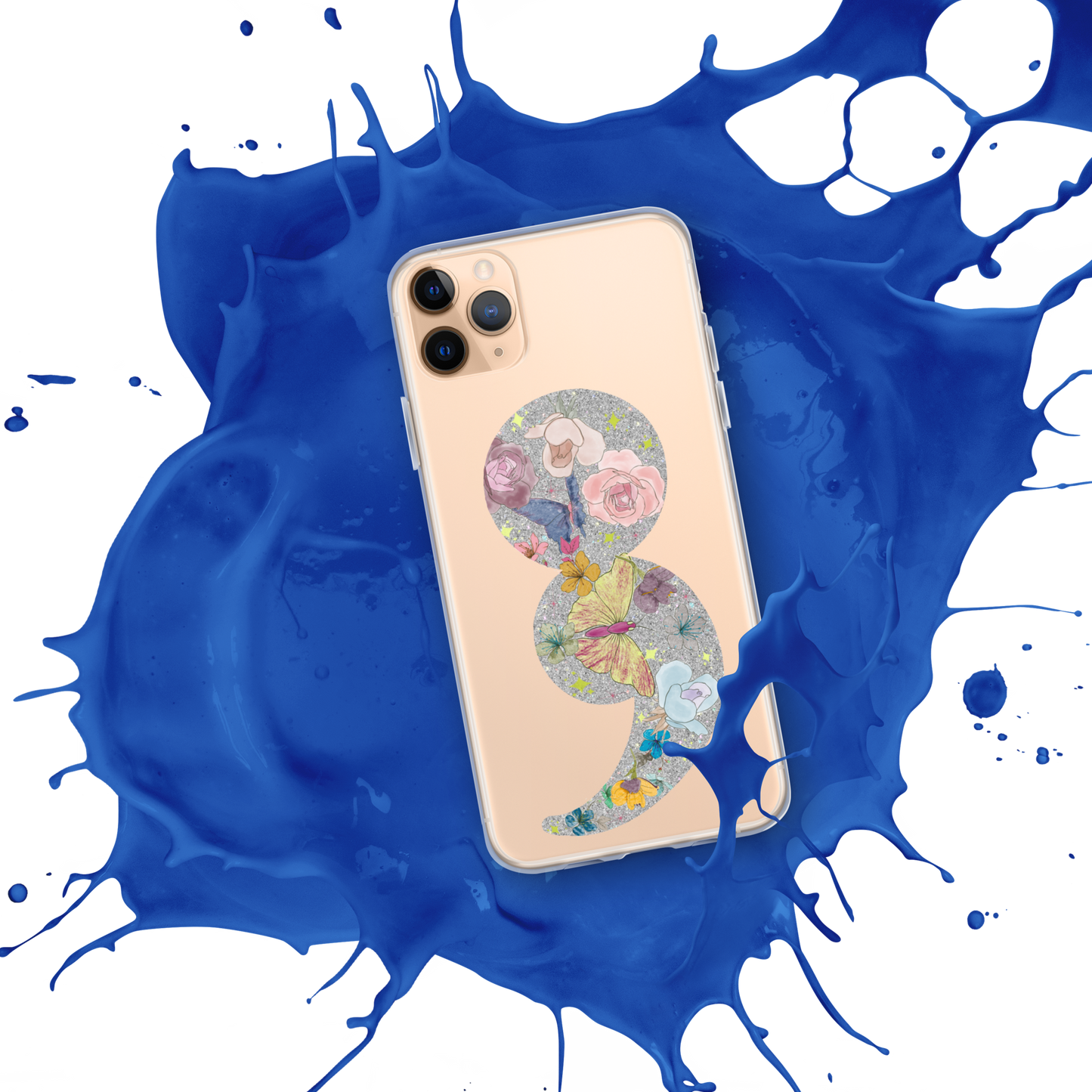 Semi-colon Floral Butterfly Glitter Clear Case for iPhone®