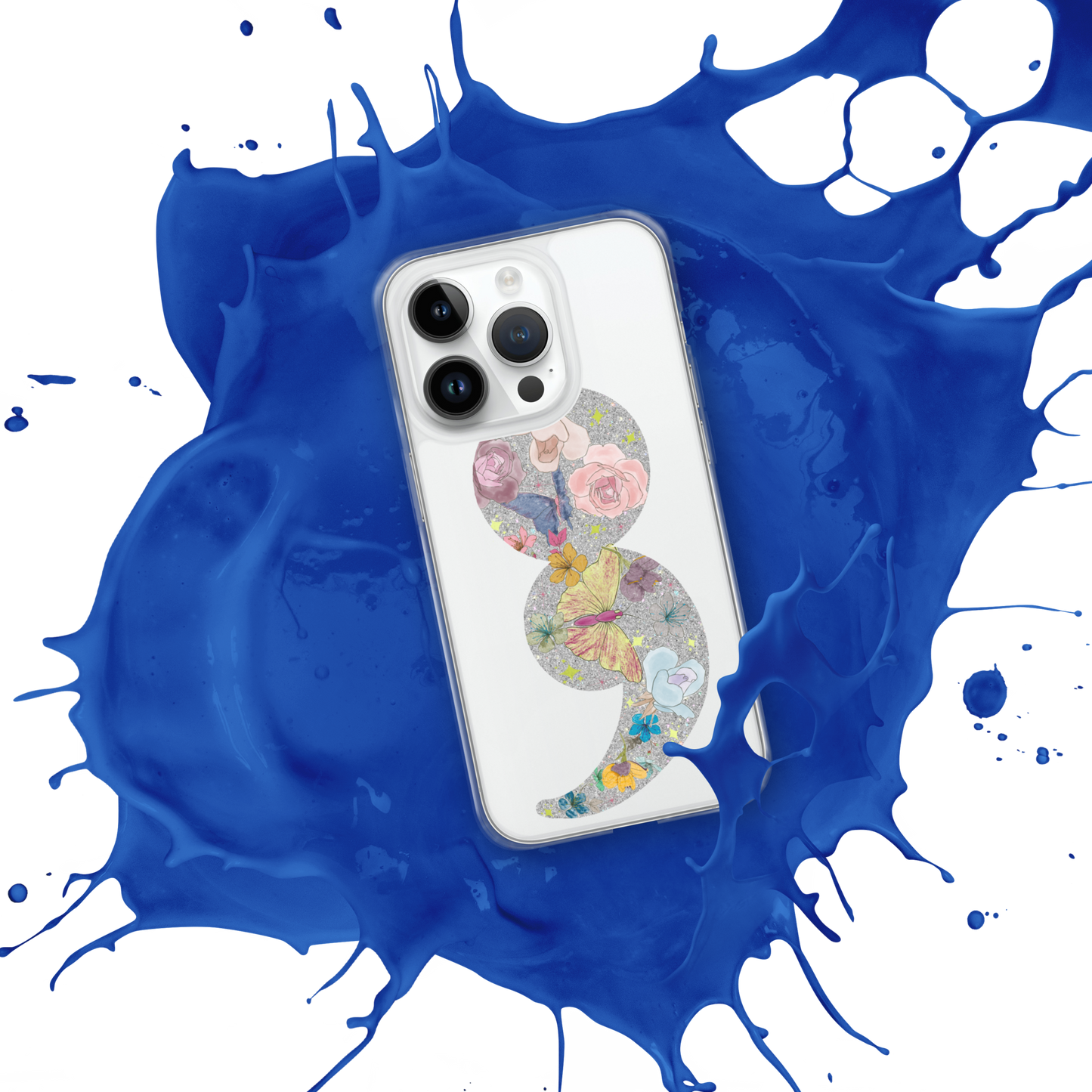 Semi-colon Floral Butterfly Glitter Clear Case for iPhone®