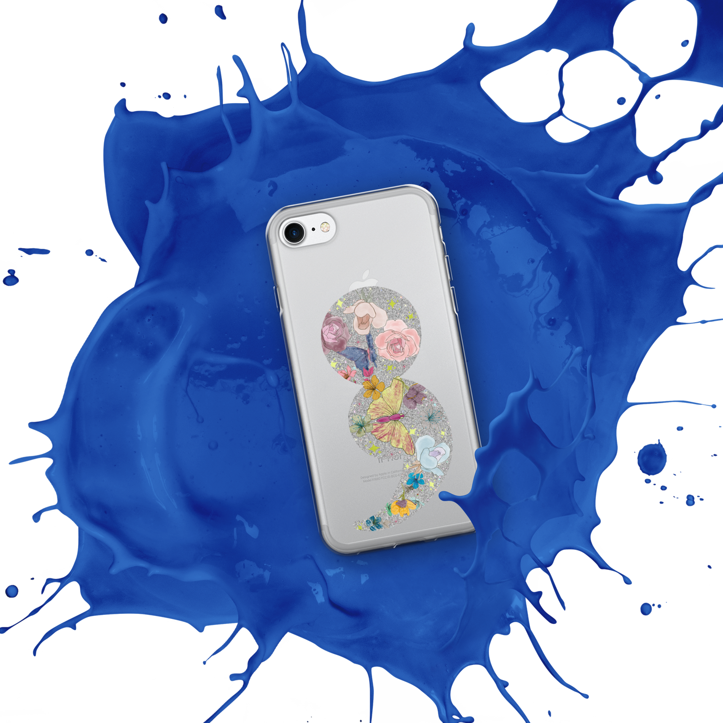 Semi-colon Floral Butterfly Glitter Clear Case for iPhone®