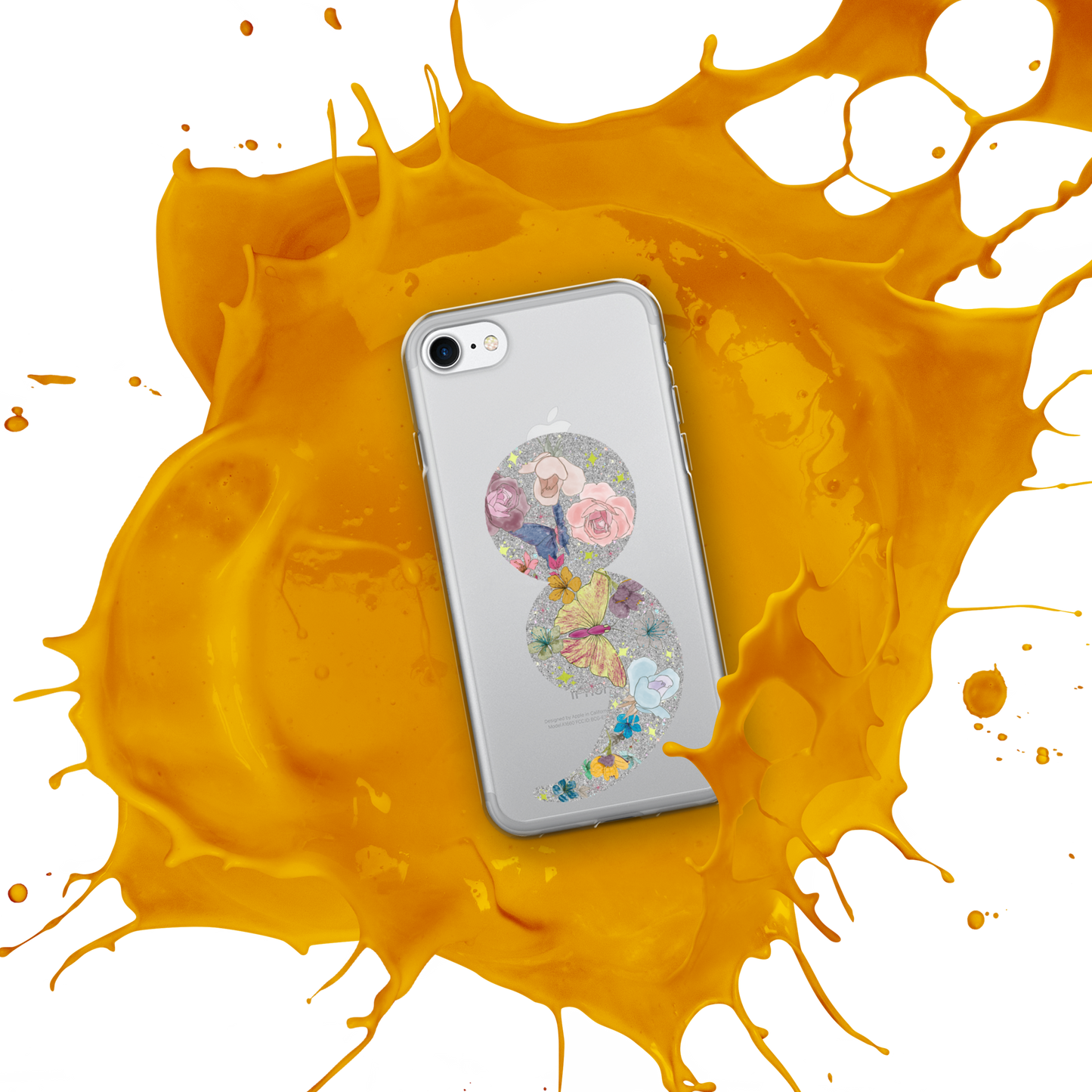 Semi-colon Floral Butterfly Glitter Clear Case for iPhone®