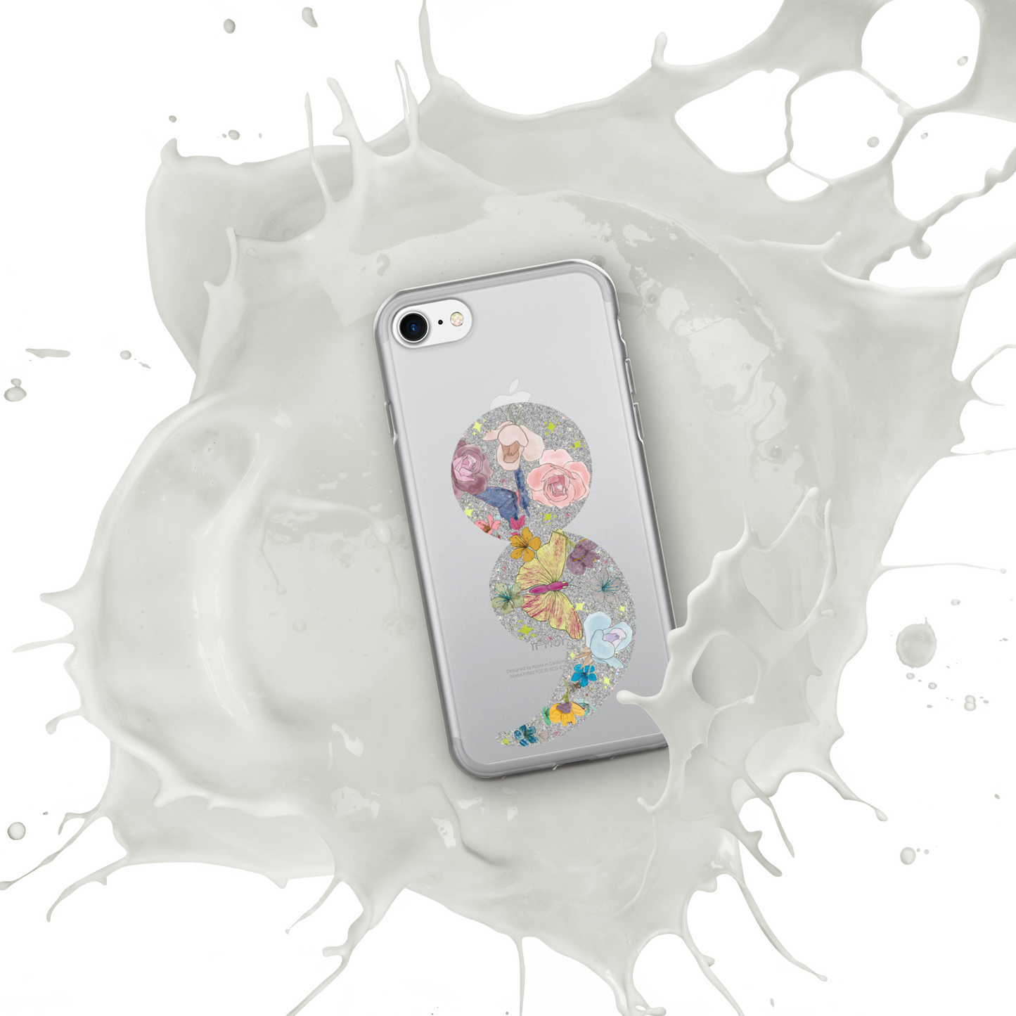 Semi-colon Floral Butterfly Glitter Clear Case for iPhone®
