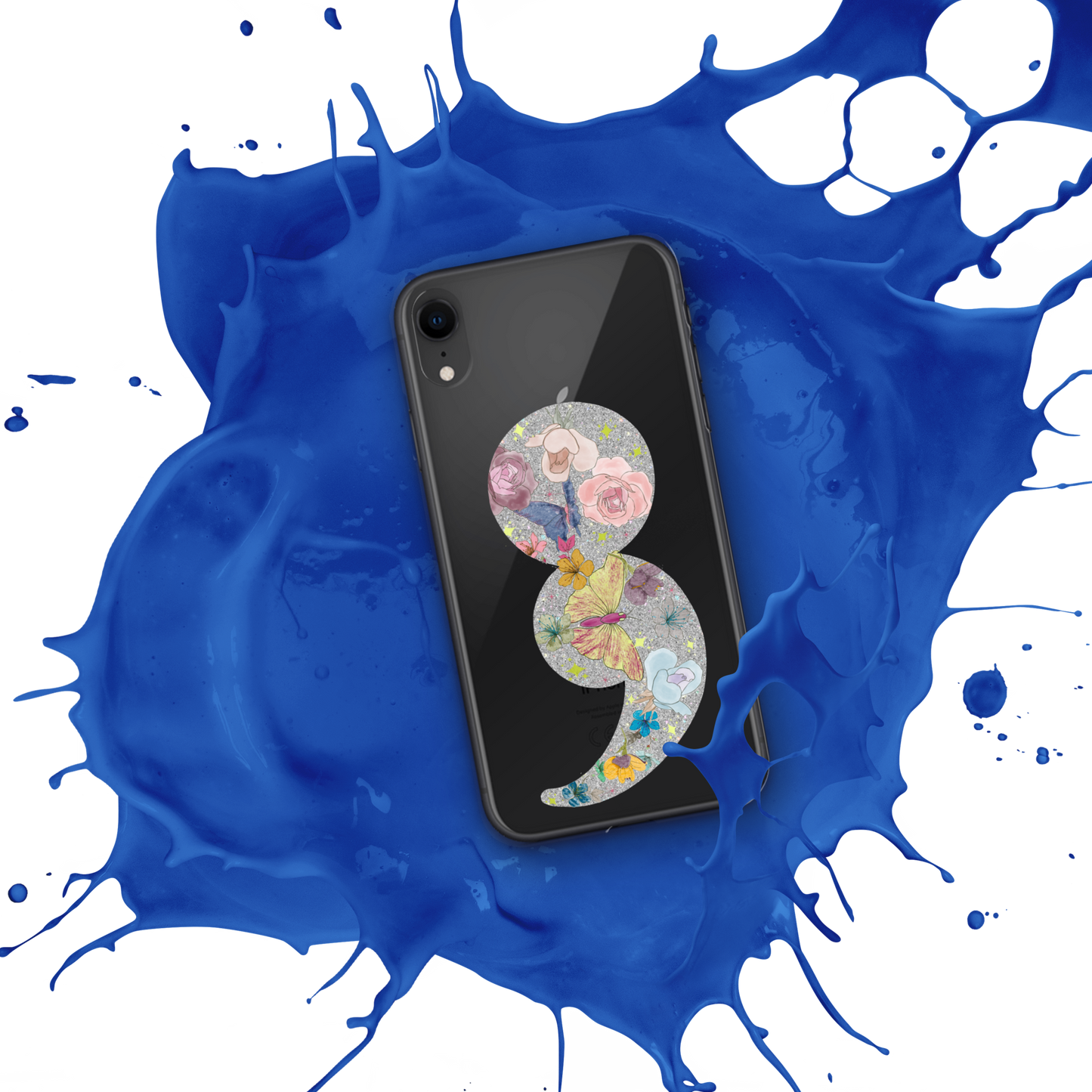 Semi-colon Floral Butterfly Glitter Clear Case for iPhone®