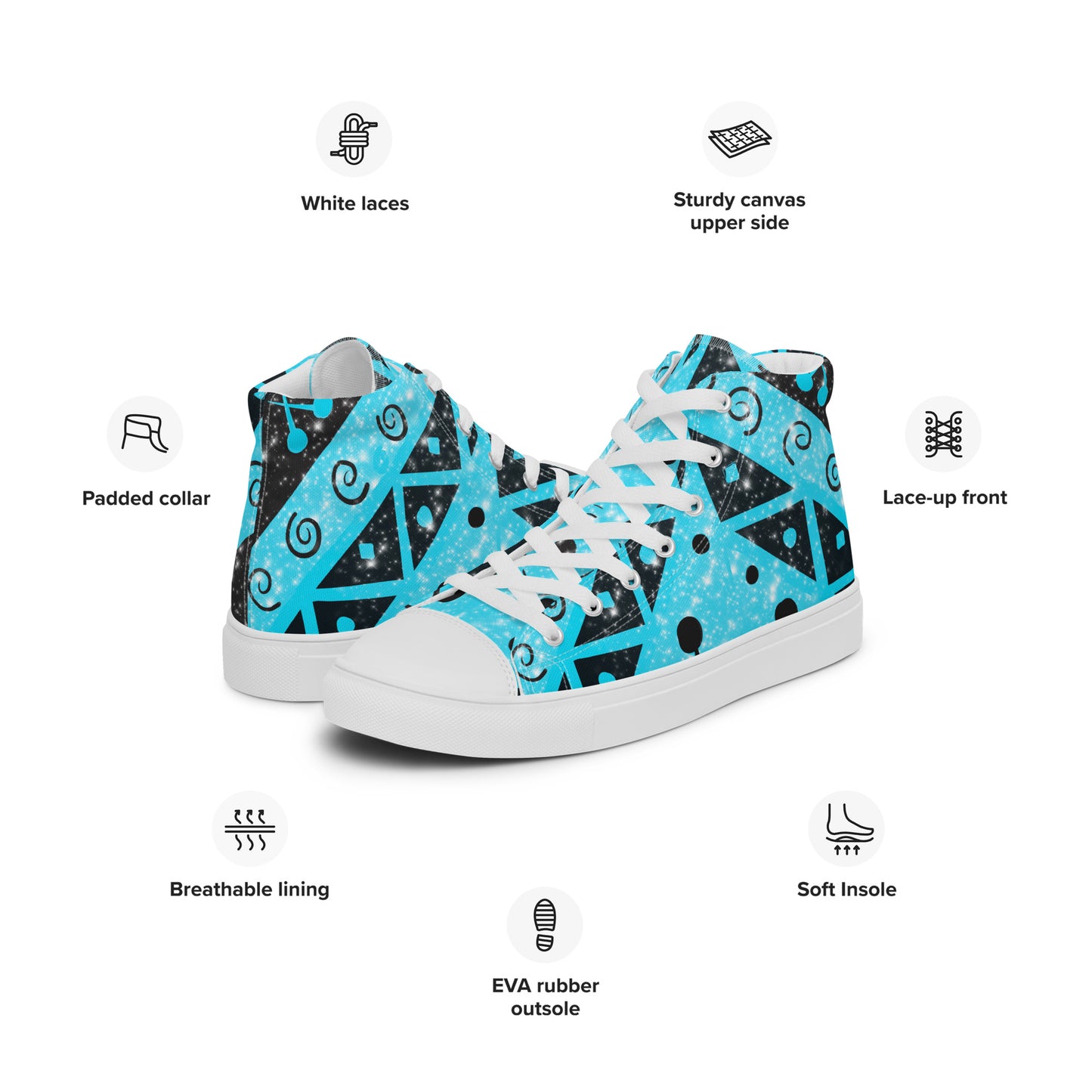 Geometry Abstraction Block Blue Men’s high top canvas shoes