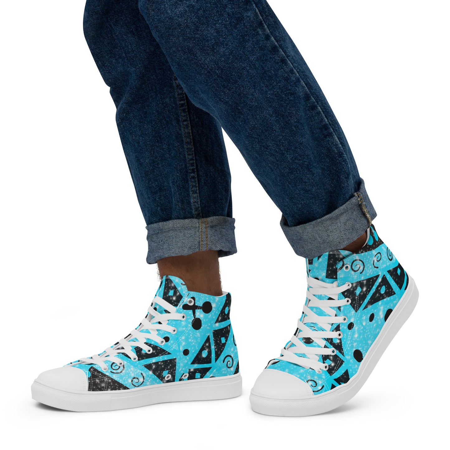 Geometry Abstraction Block Blue Men’s high top canvas shoes