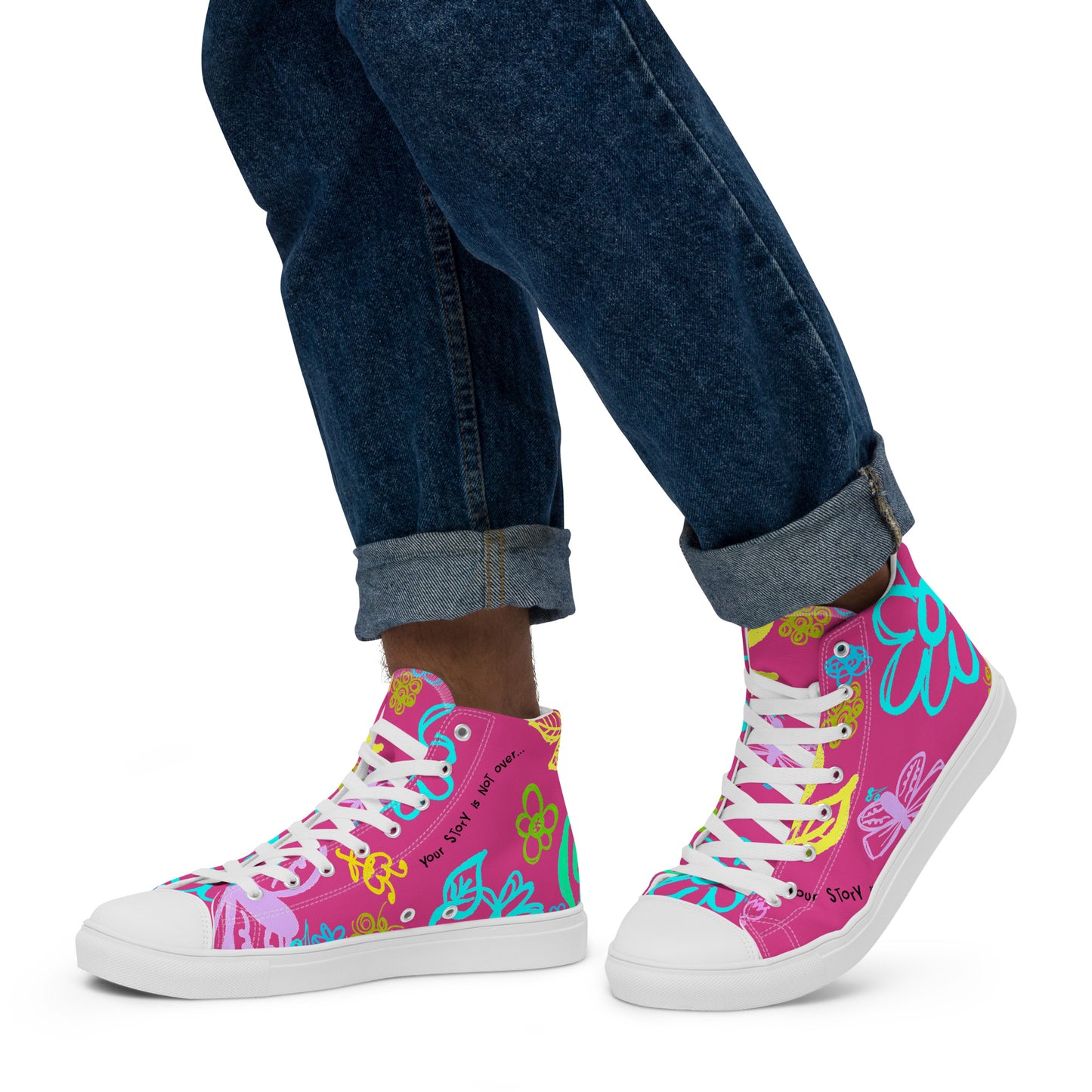 Your Story Is Not Over Pink Men’s high top canvas shoes