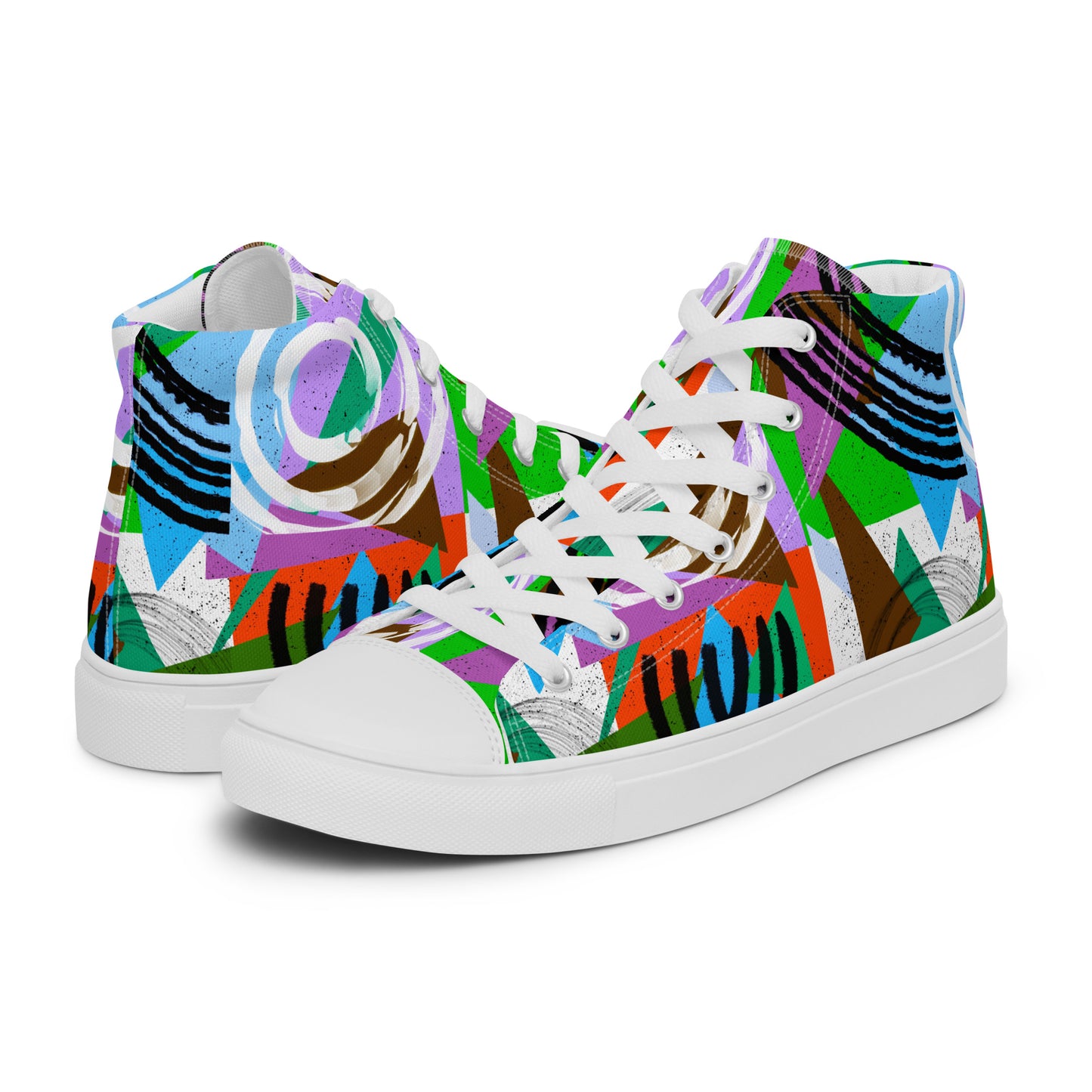 Geometric Shapes Green Orange Men’s high top canvas shoes
