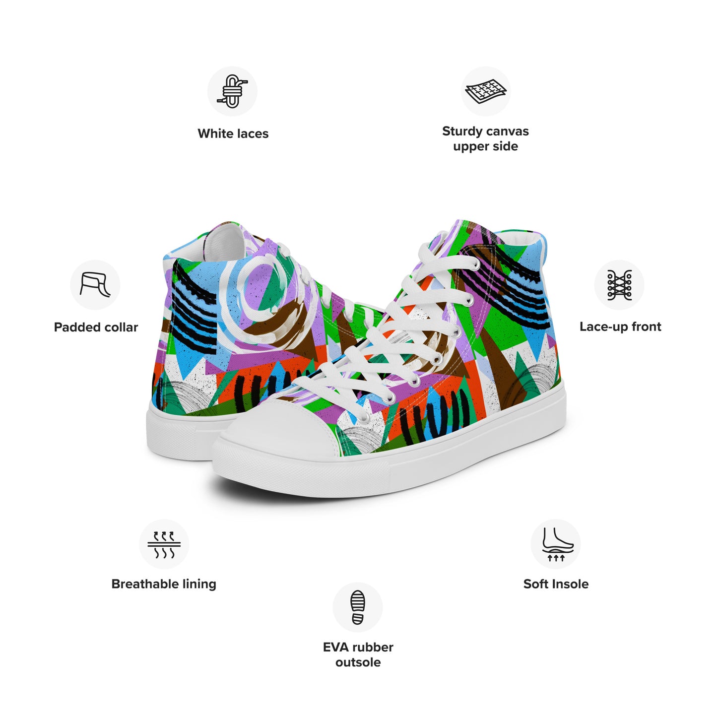 Geometric Shapes Green Orange Men’s high top canvas shoes
