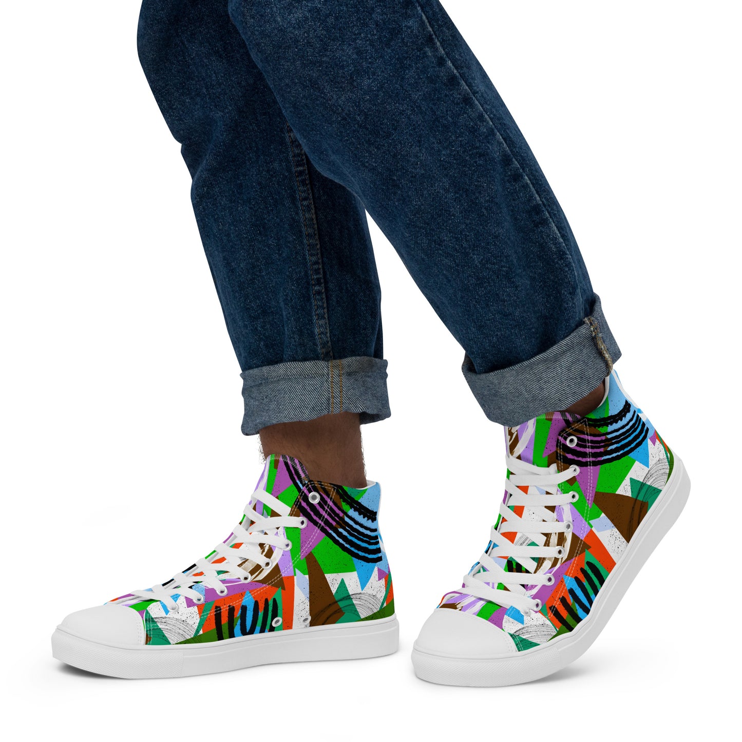 Geometric Shapes Green Orange Men’s high top canvas shoes