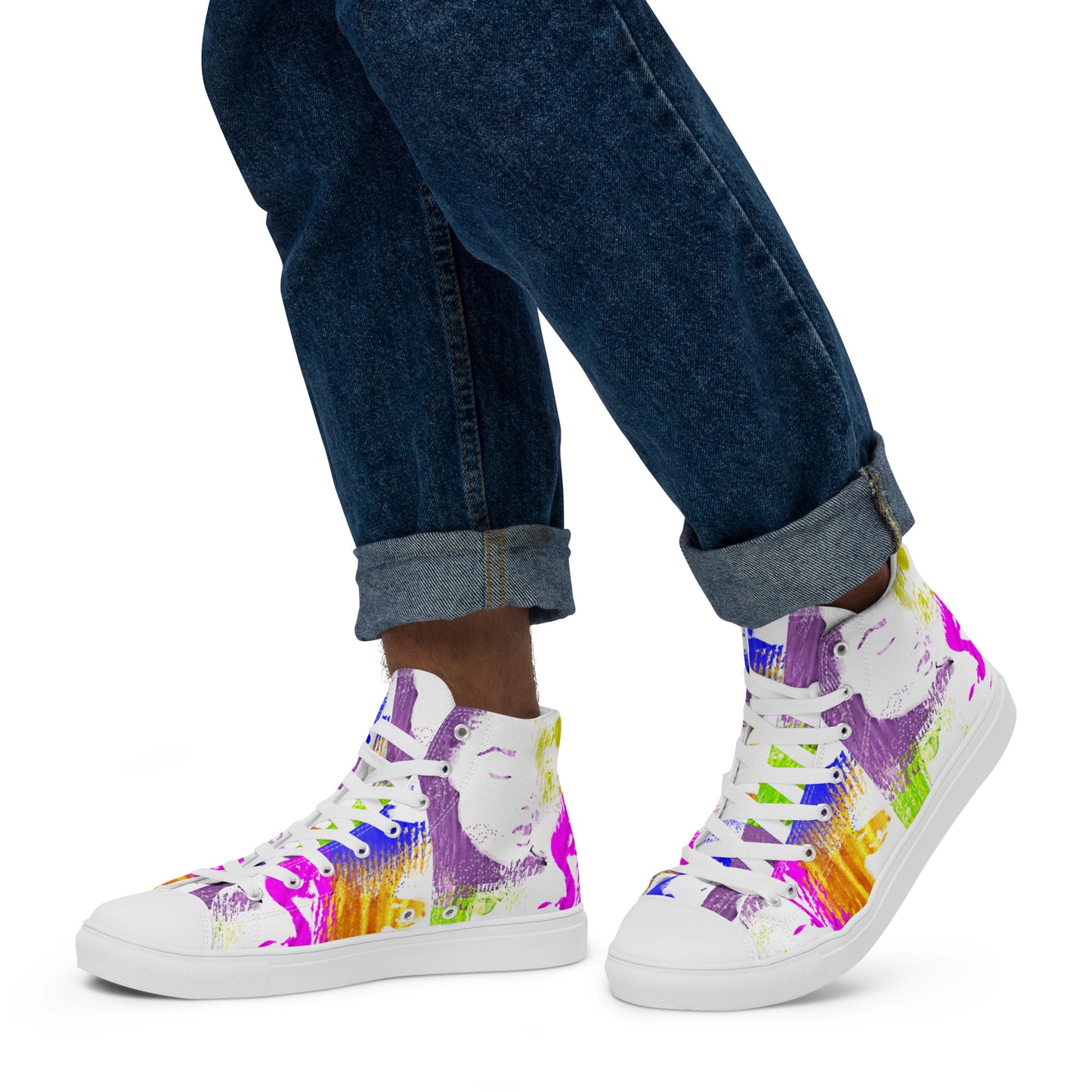 Pop-Art Bold Colorful Faces Men’s high top canvas shoes