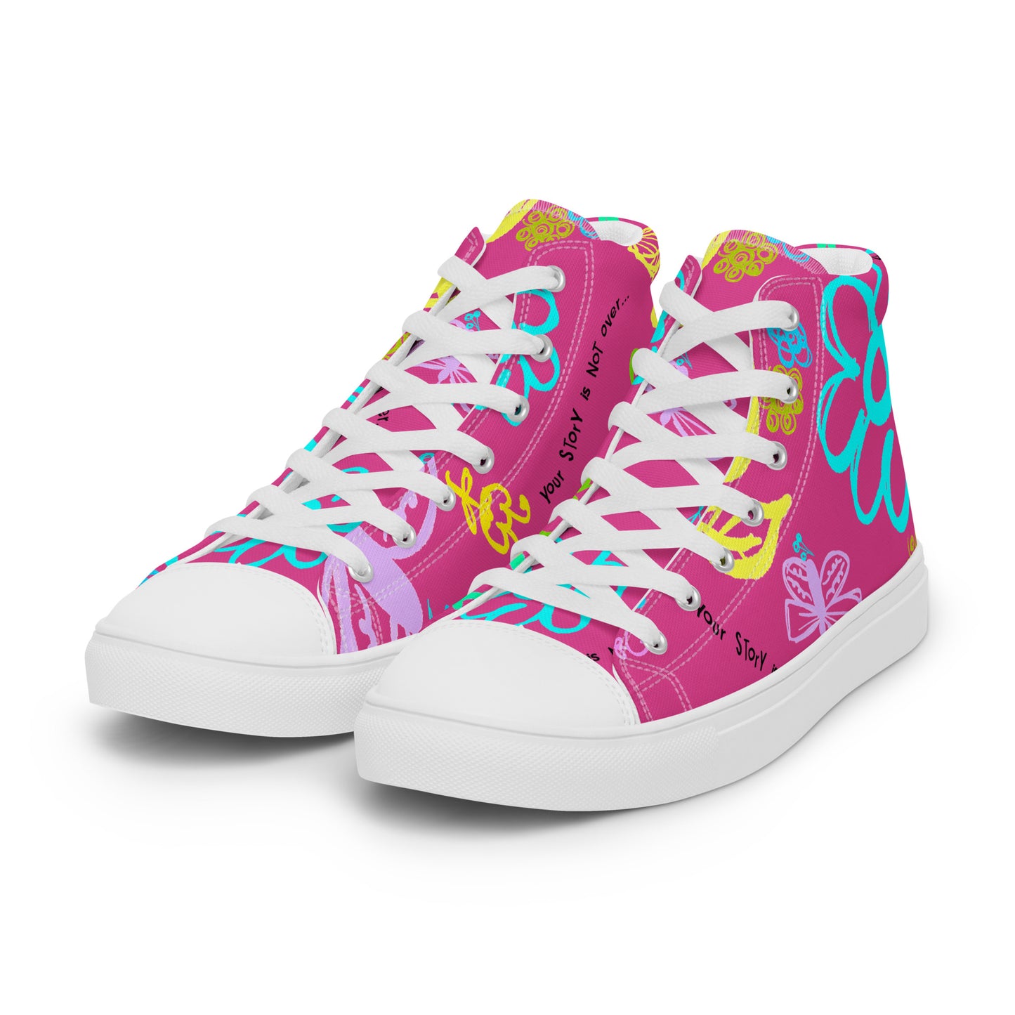 Your Story Is Not Over Pink Men’s high top canvas shoes