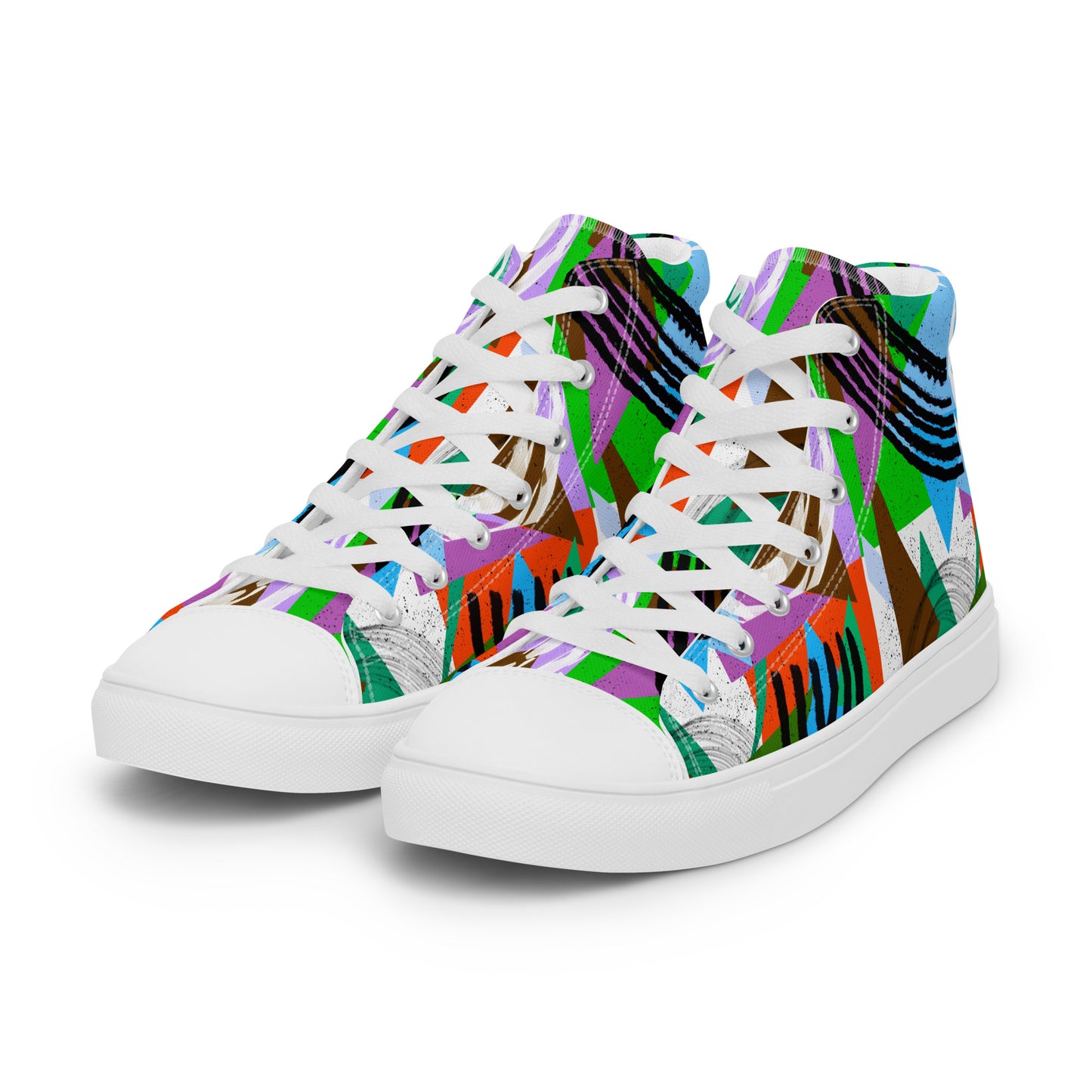 Geometric Shapes Green Orange Men’s high top canvas shoes