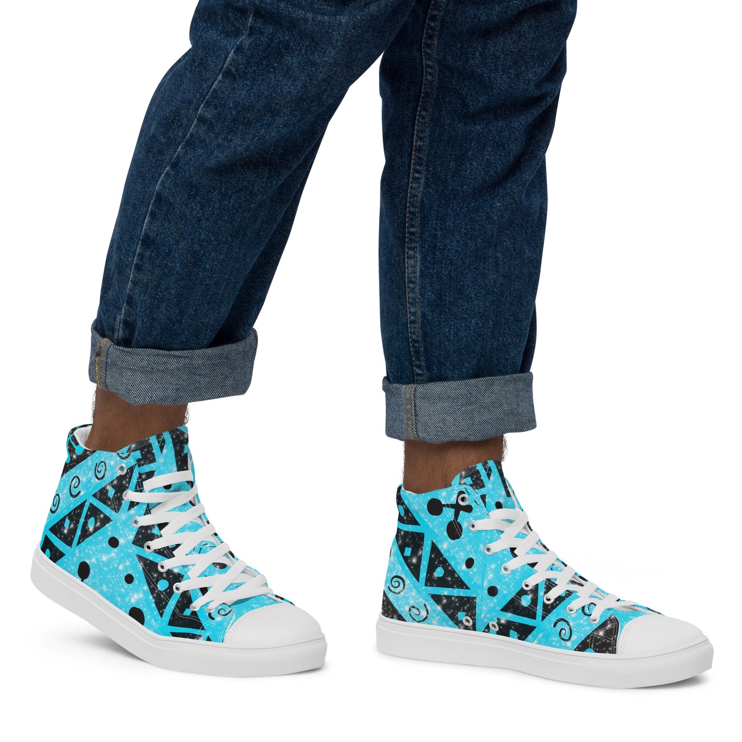 Geometry Abstraction Block Blue Men’s high top canvas shoes