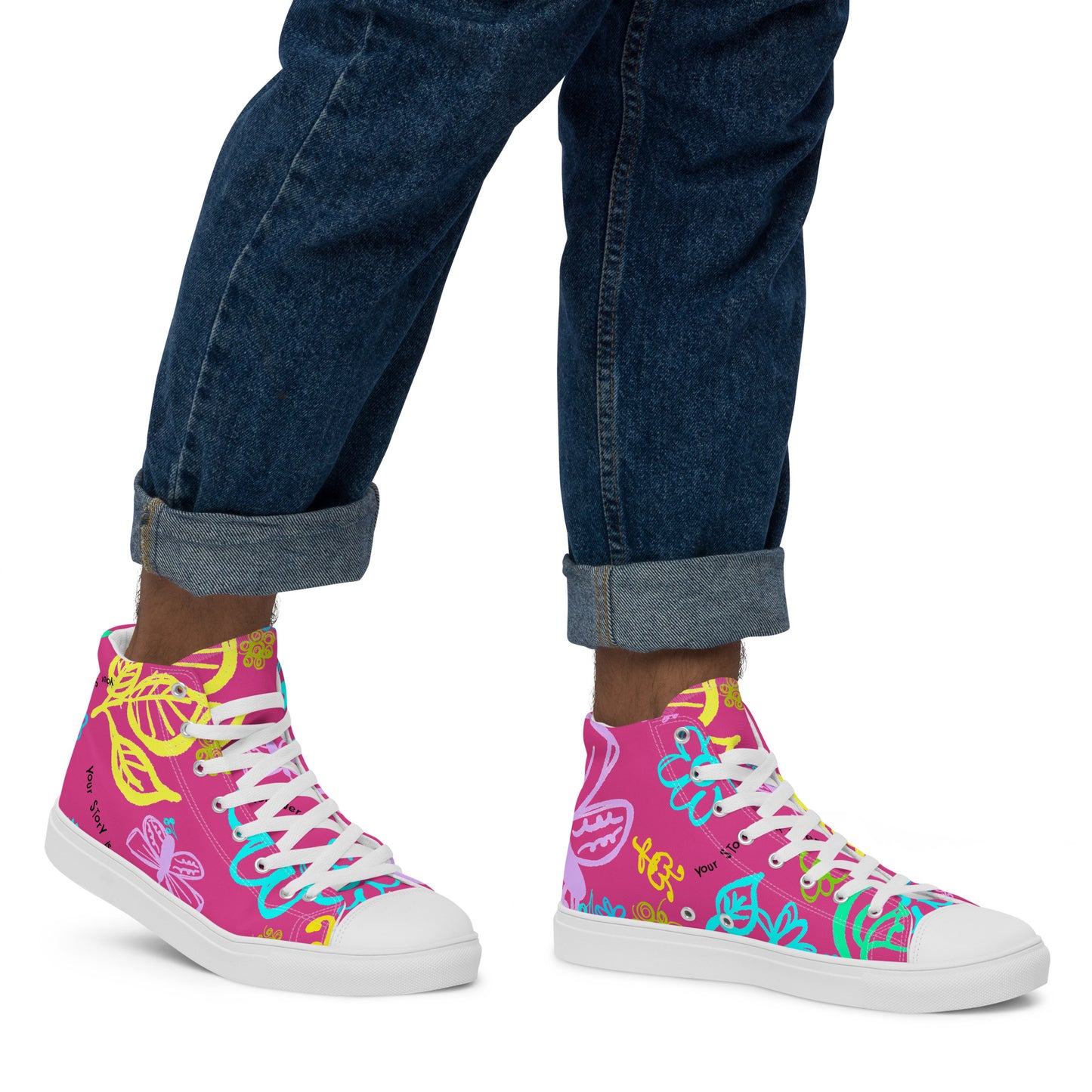 Your Story Is Not Over Pink Men’s high top canvas shoes