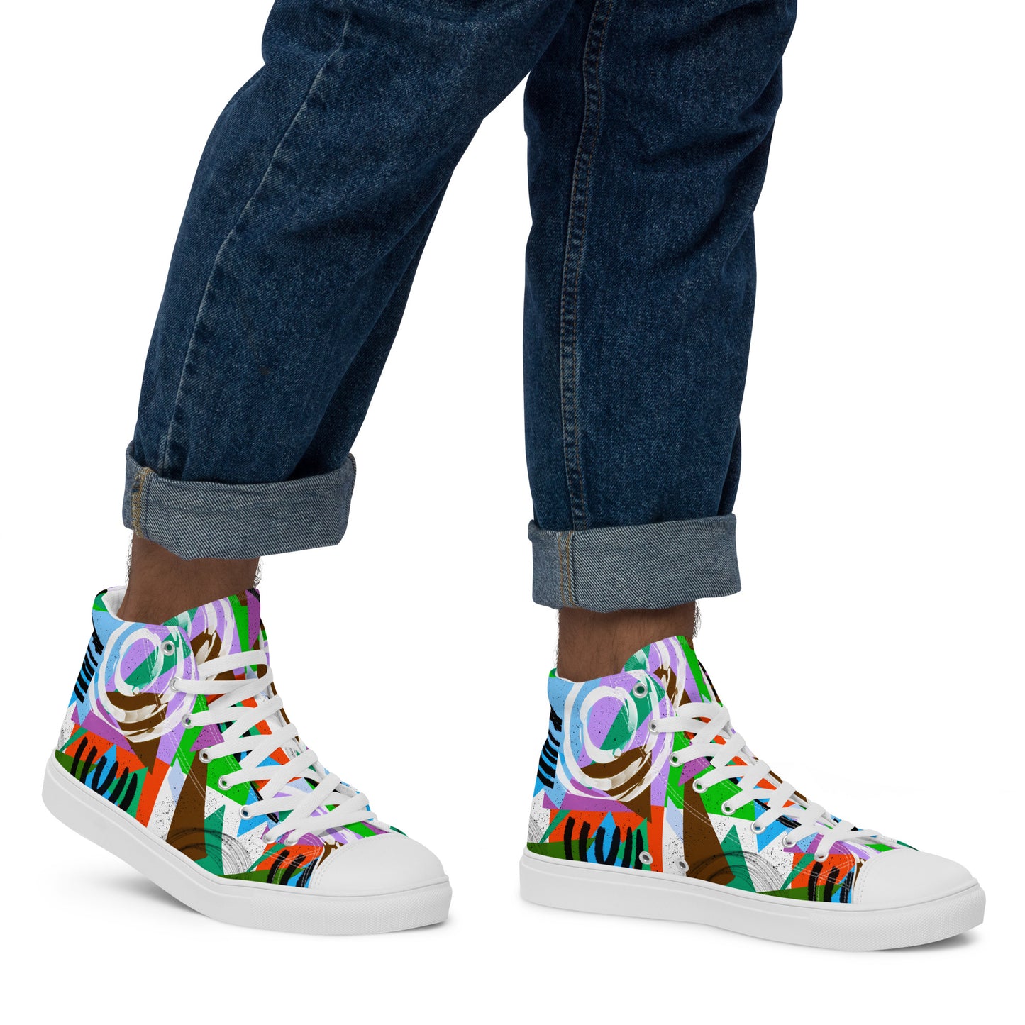 Geometric Shapes Green Orange Men’s high top canvas shoes