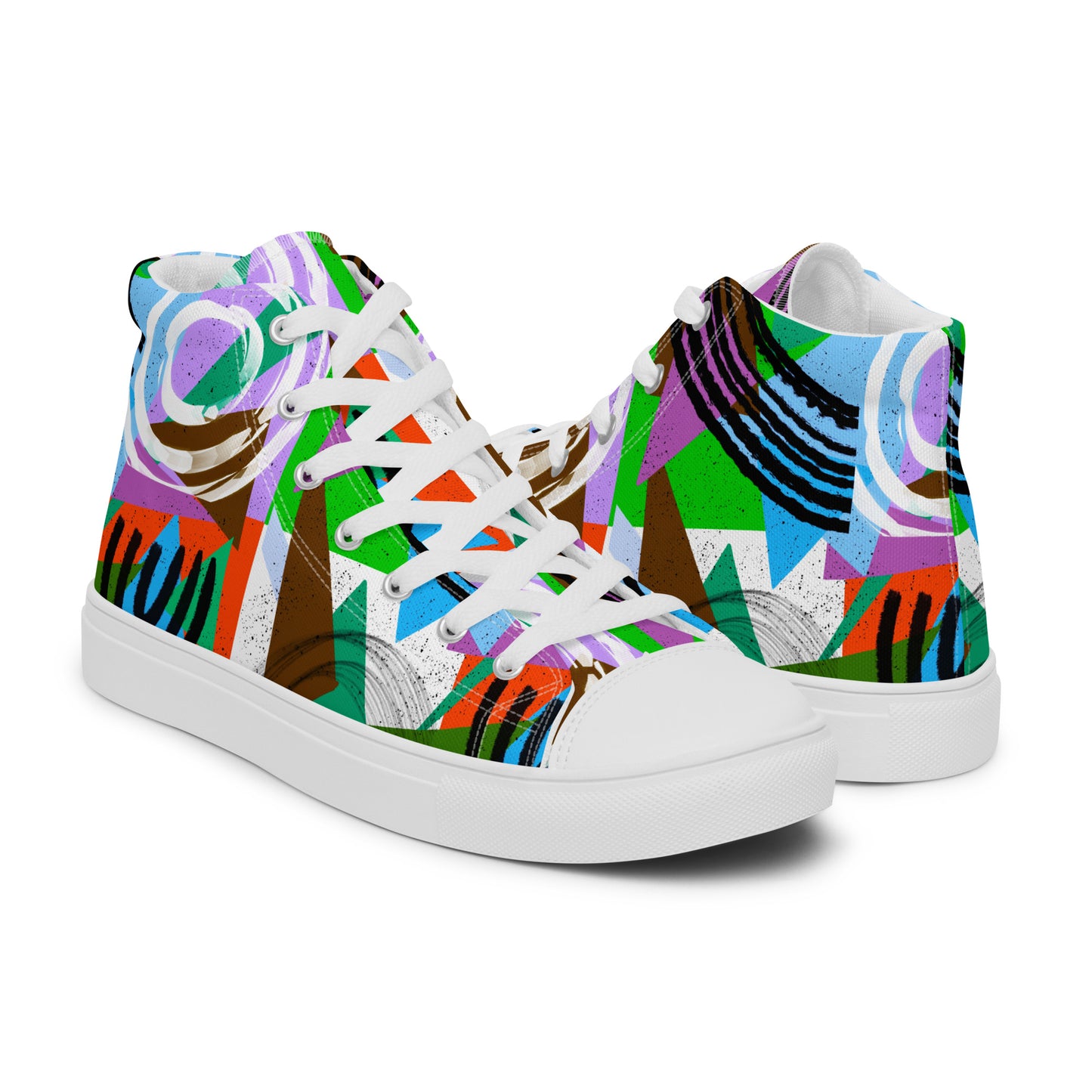 Geometric Shapes Green Orange Men’s high top canvas shoes