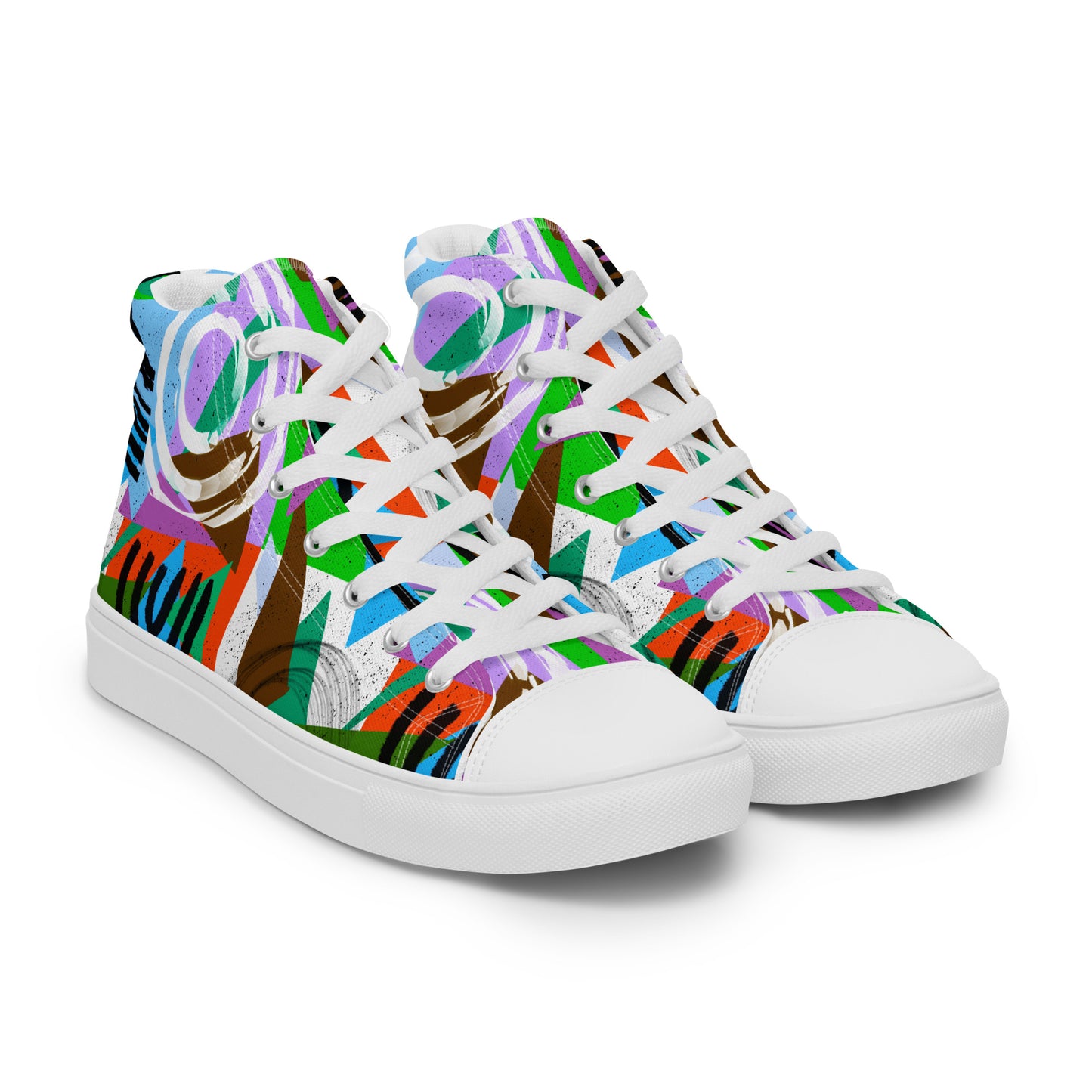 Geometric Shapes Green Orange Men’s high top canvas shoes