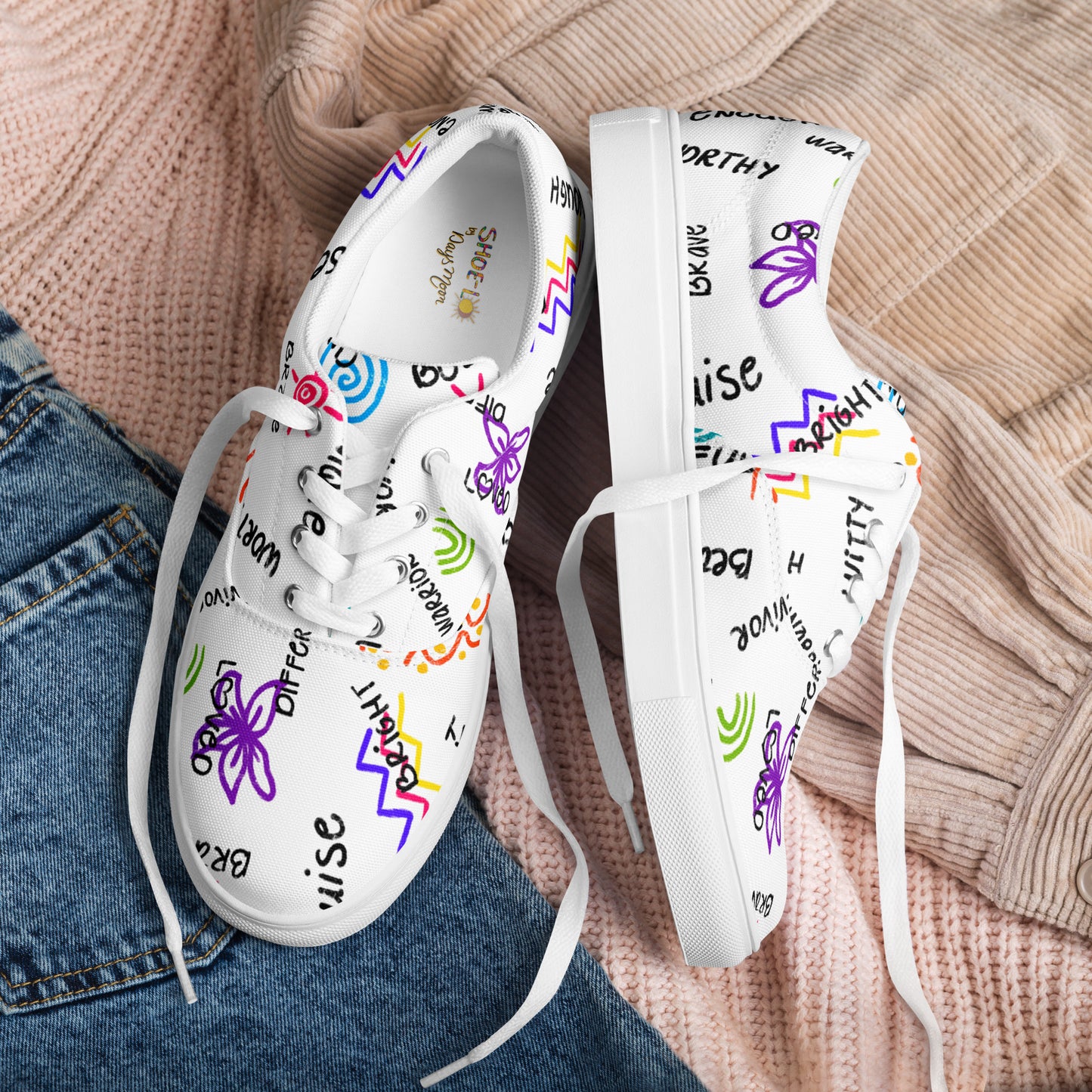 I Am Who I Am Worthy Loved Different Men’s lace-up canvas shoes