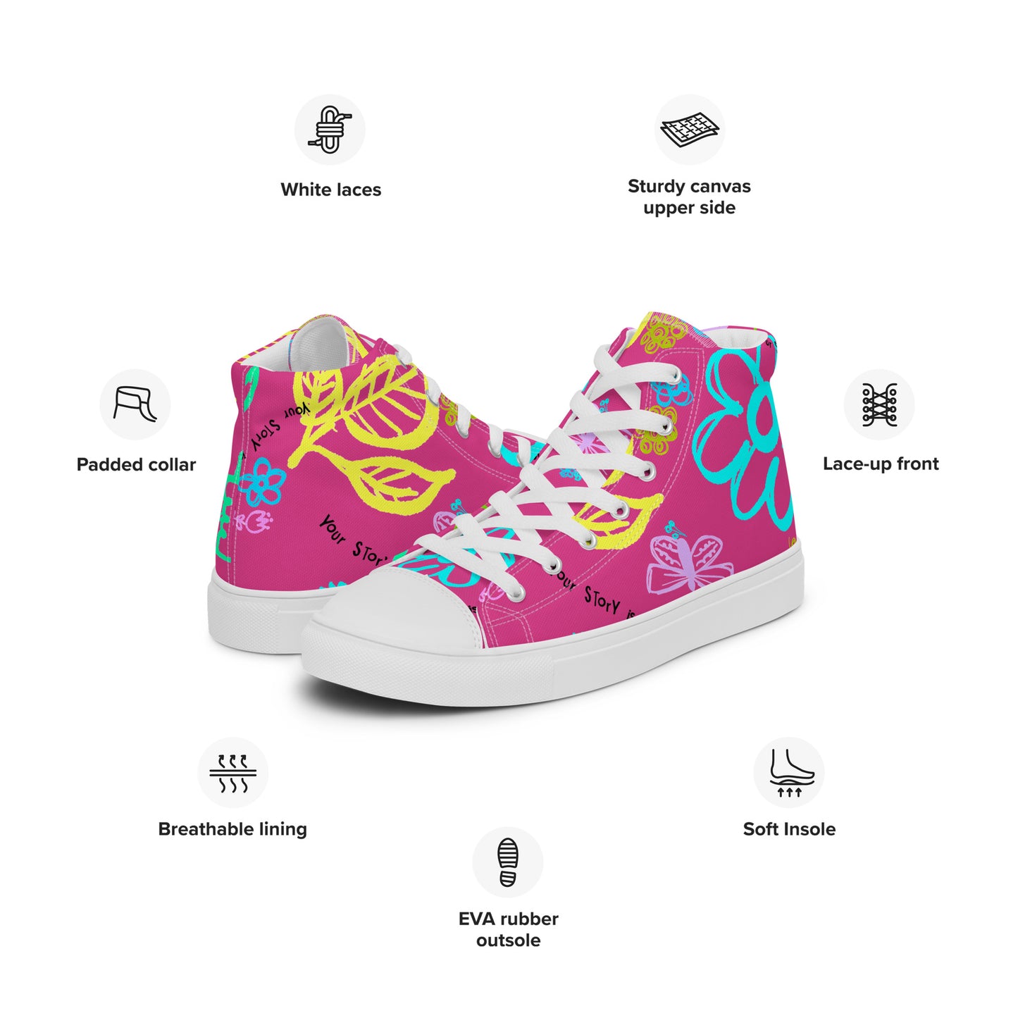 One Day At The Time Pink Women’s high top canvas shoes