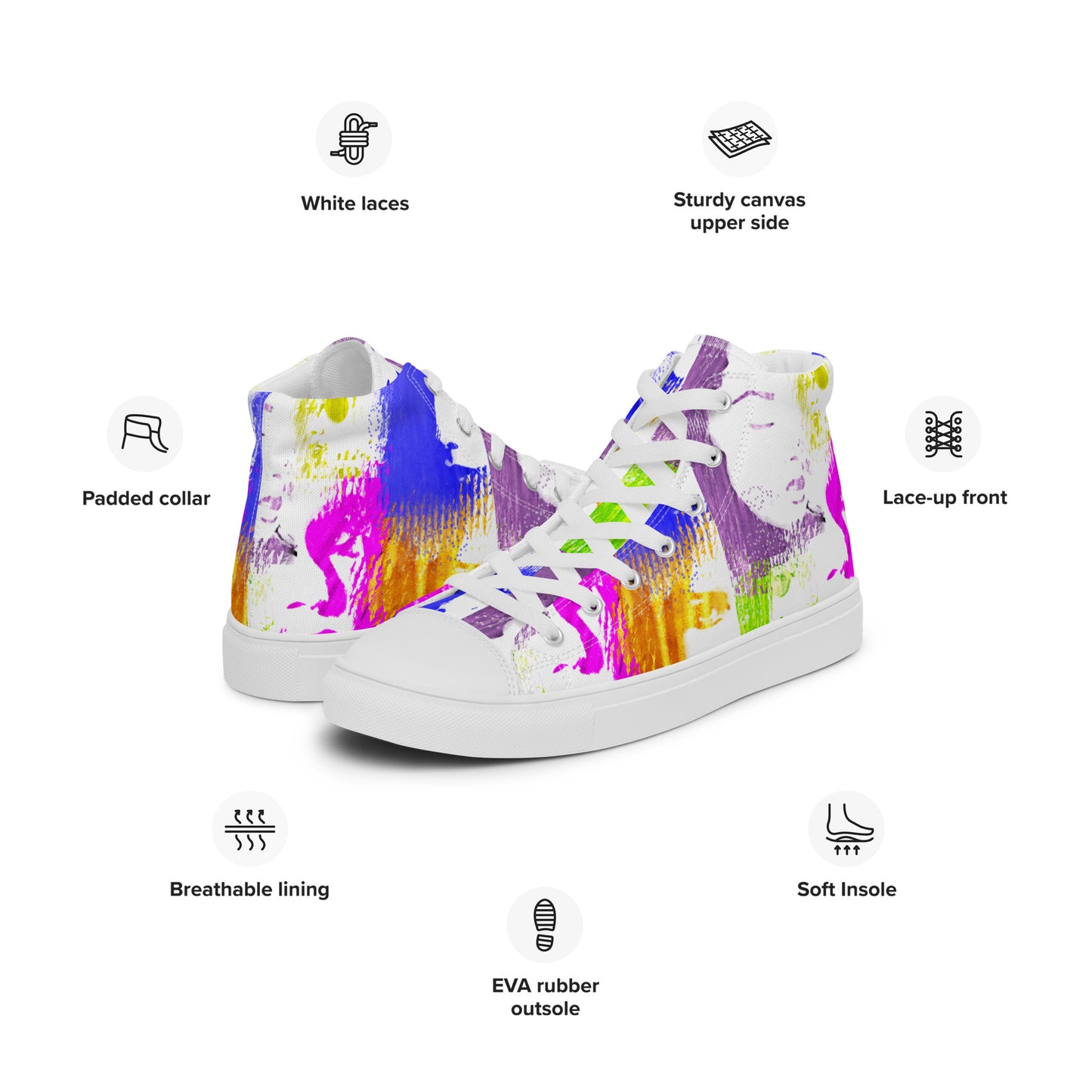 Pop-Art Bold Colorful Faces Women’s high top canvas shoes