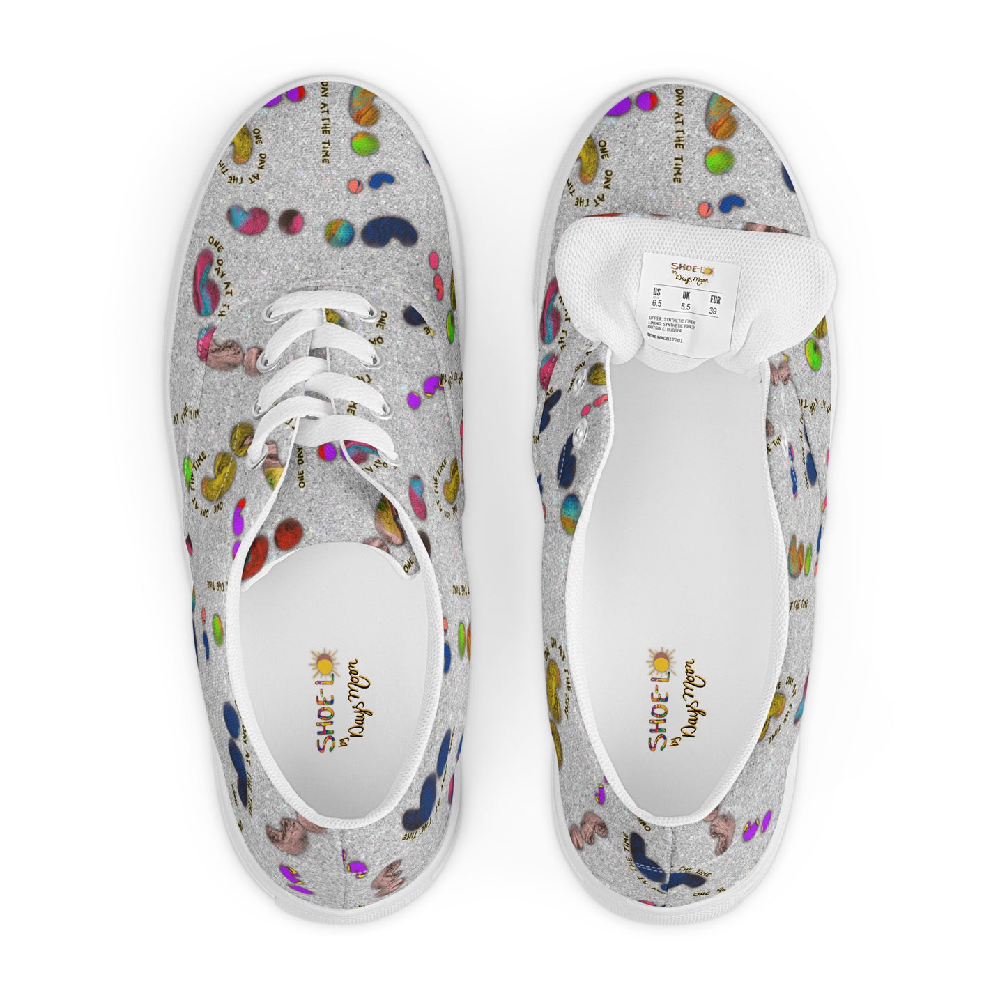 Semi-colon One Day Ay The Time Silver Glitter Women’s lace-up canvas shoes